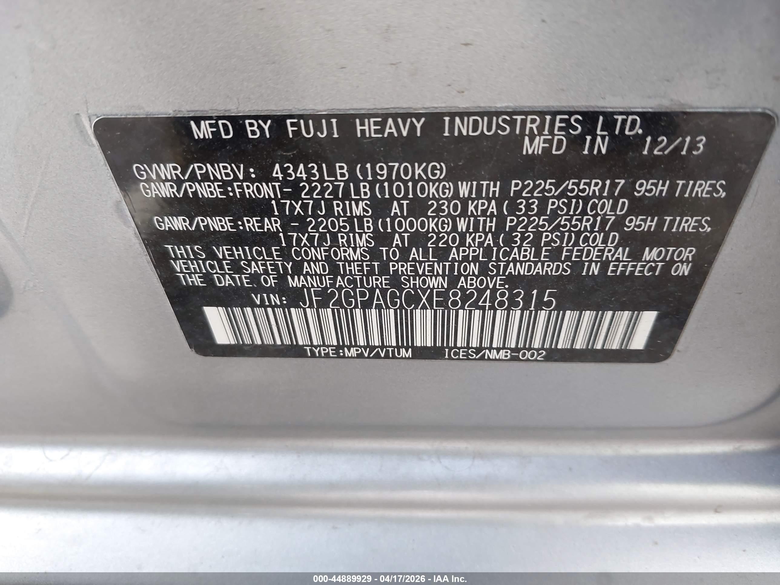 2014 Subaru Xv Crosstrek 2.0i Limited Silver vin: JF2GPAGCXE8248315