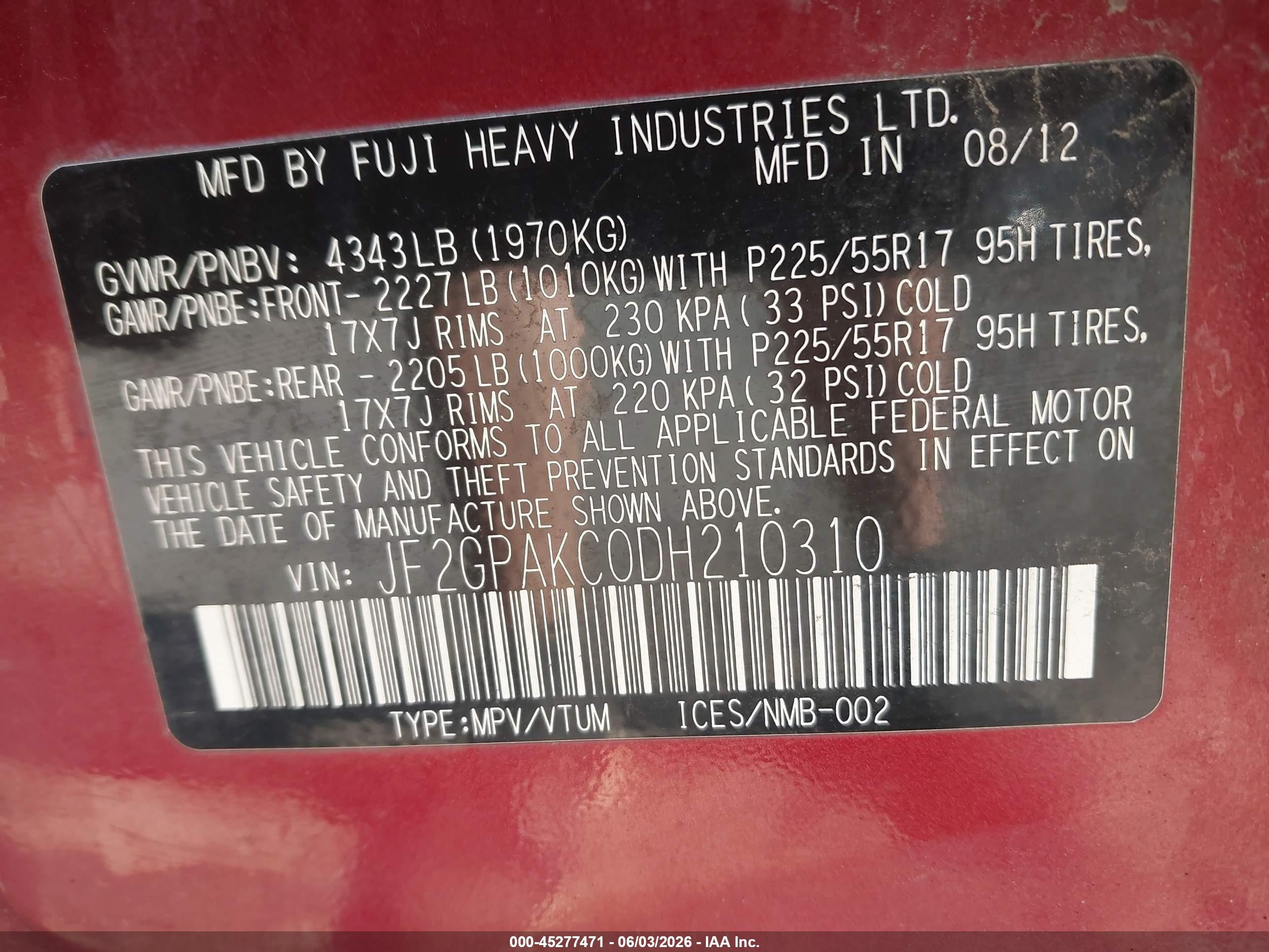 2013 Subaru Xv Crosstrek 2.0i Limited Red vin: JF2GPAKC0DH210310