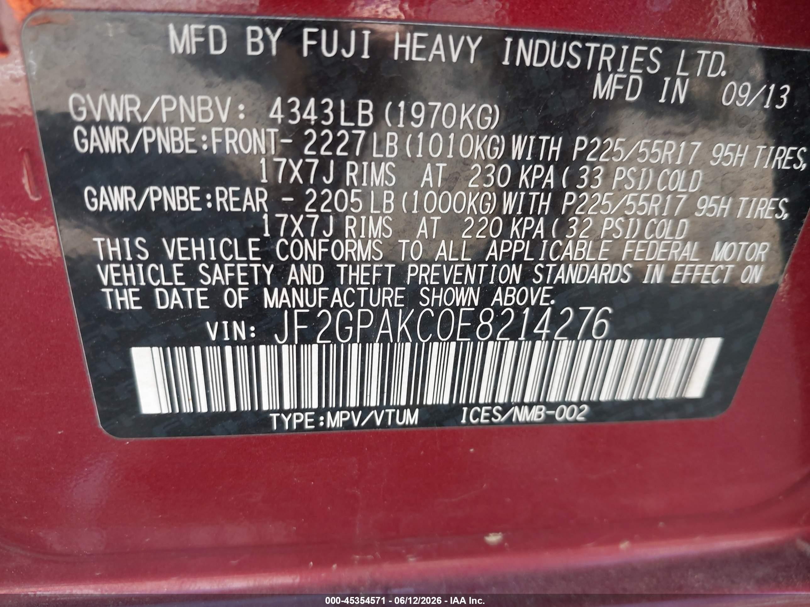 2014 Subaru Xv Crosstrek 2.0i Limited Burgundy vin: JF2GPAKC0E8214276