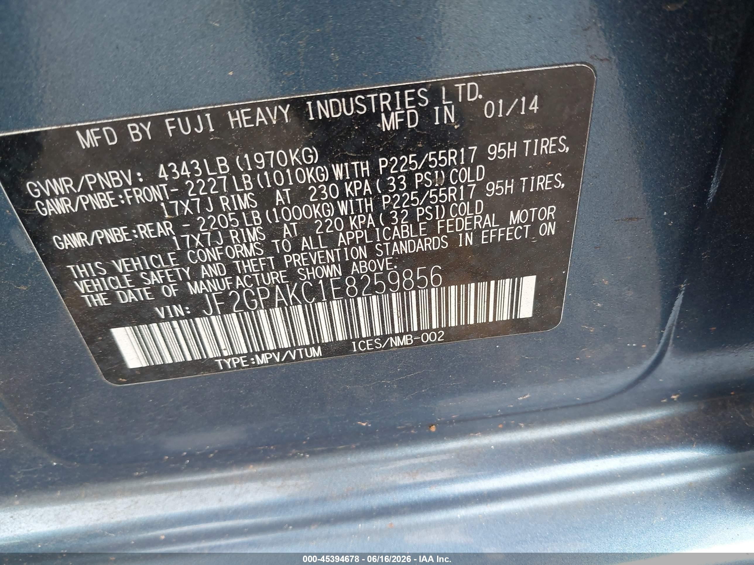 2014 Subaru Xv Crosstrek 2.0i Limited Blue vin: JF2GPAKC1E8259856