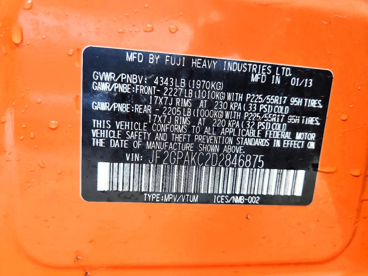 2013 Subaru Xv Crosstrek 2.0 Limited Orange vin: JF2GPAKC2D2846875