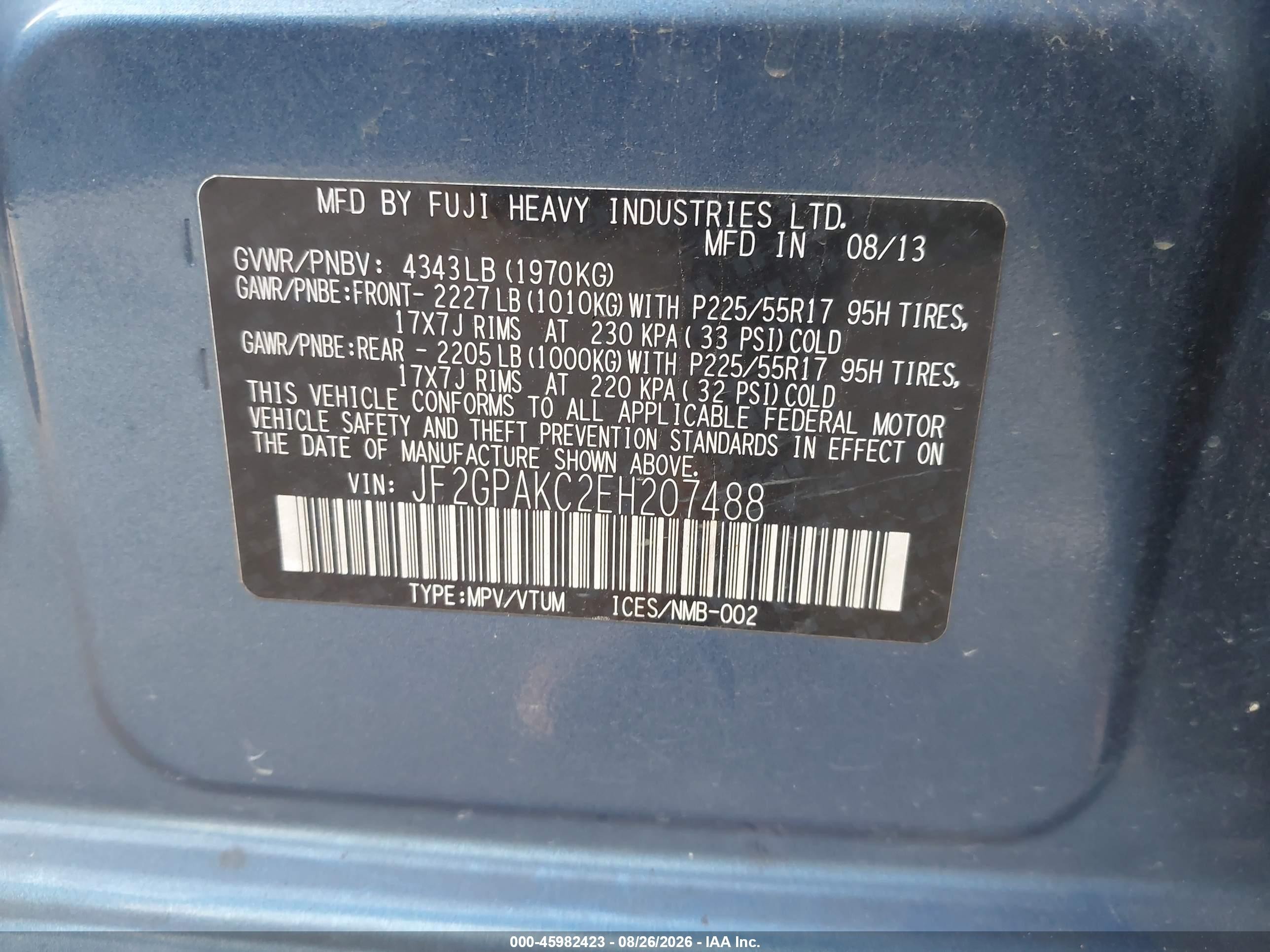 2014 Subaru Xv Crosstrek 2.0i Limited Blue vin: JF2GPAKC2EH207488