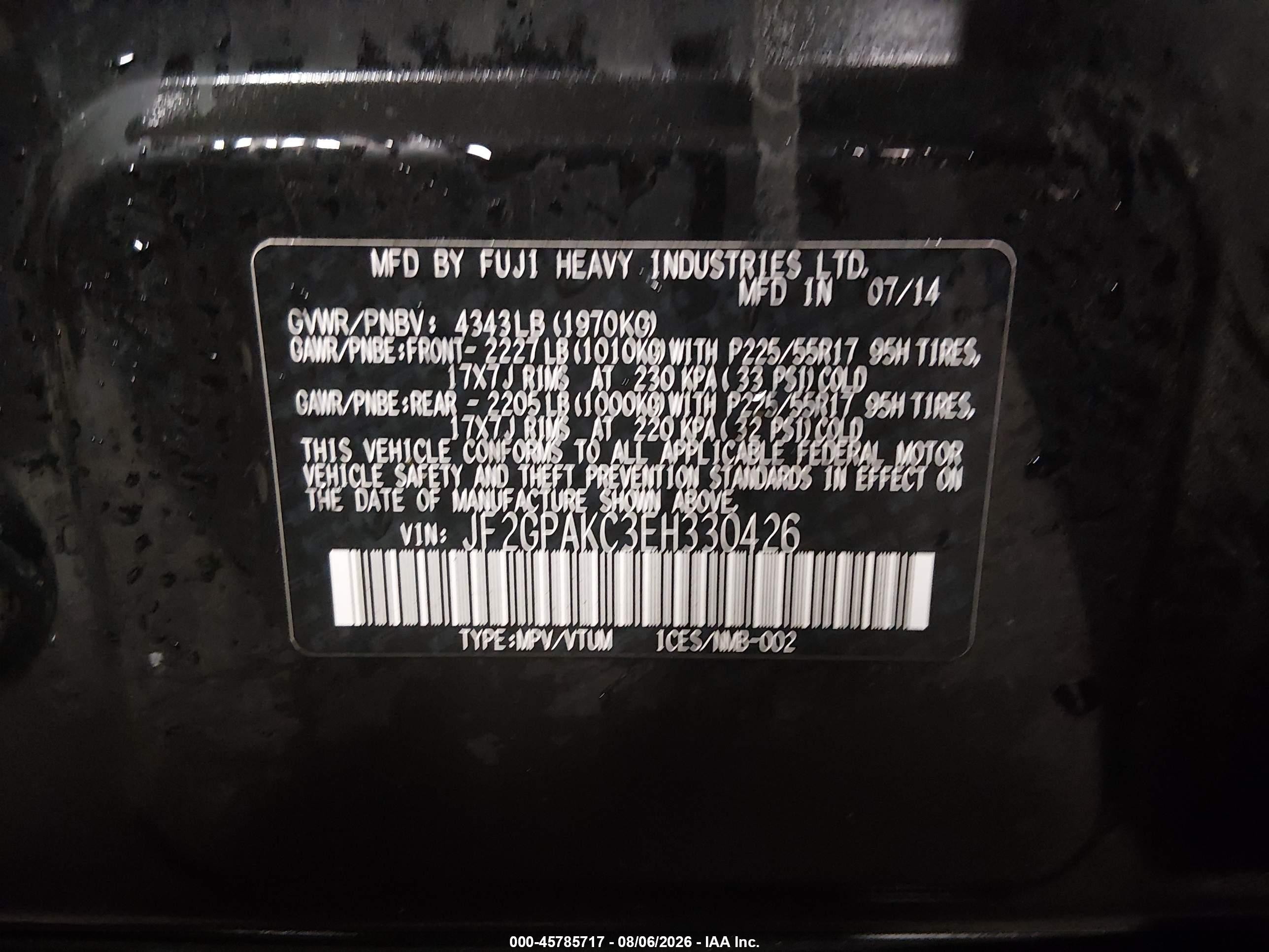 2014 Subaru Xv Crosstrek 2.0i Limited Black vin: JF2GPAKC3EH330426