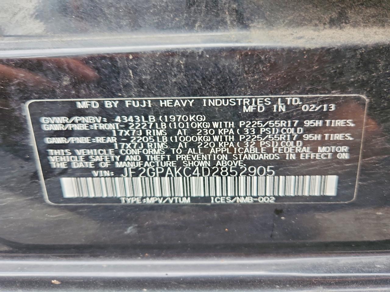 2013 Subaru Xv Crosstrek 2.0 Limited Black vin: JF2GPAKC4D2852905
