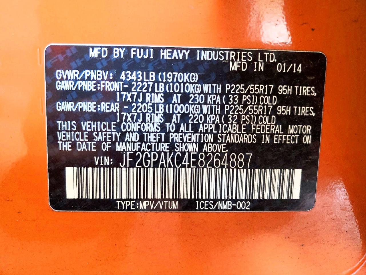 2014 Subaru Xv Crosstrek 2.0 Limited Orange vin: JF2GPAKC4E8264887