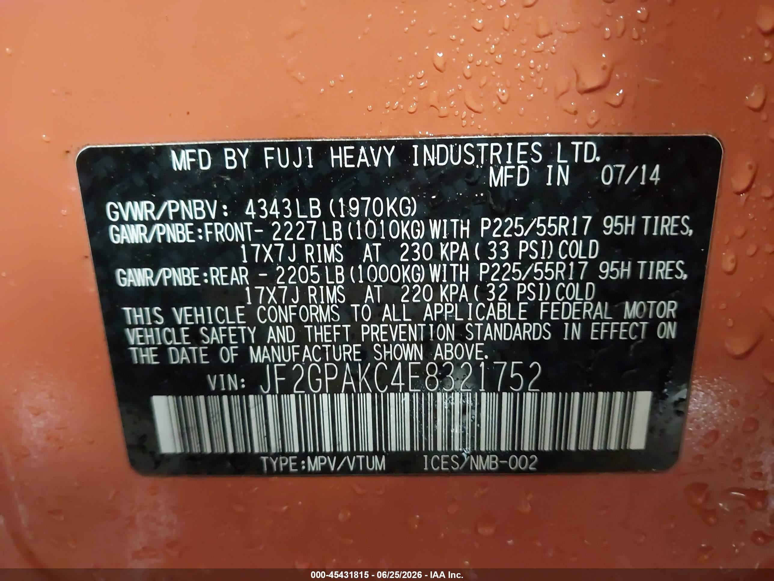 2014 Subaru Xv Crosstrek 2.0i Limited Orange vin: JF2GPAKC4E8321752