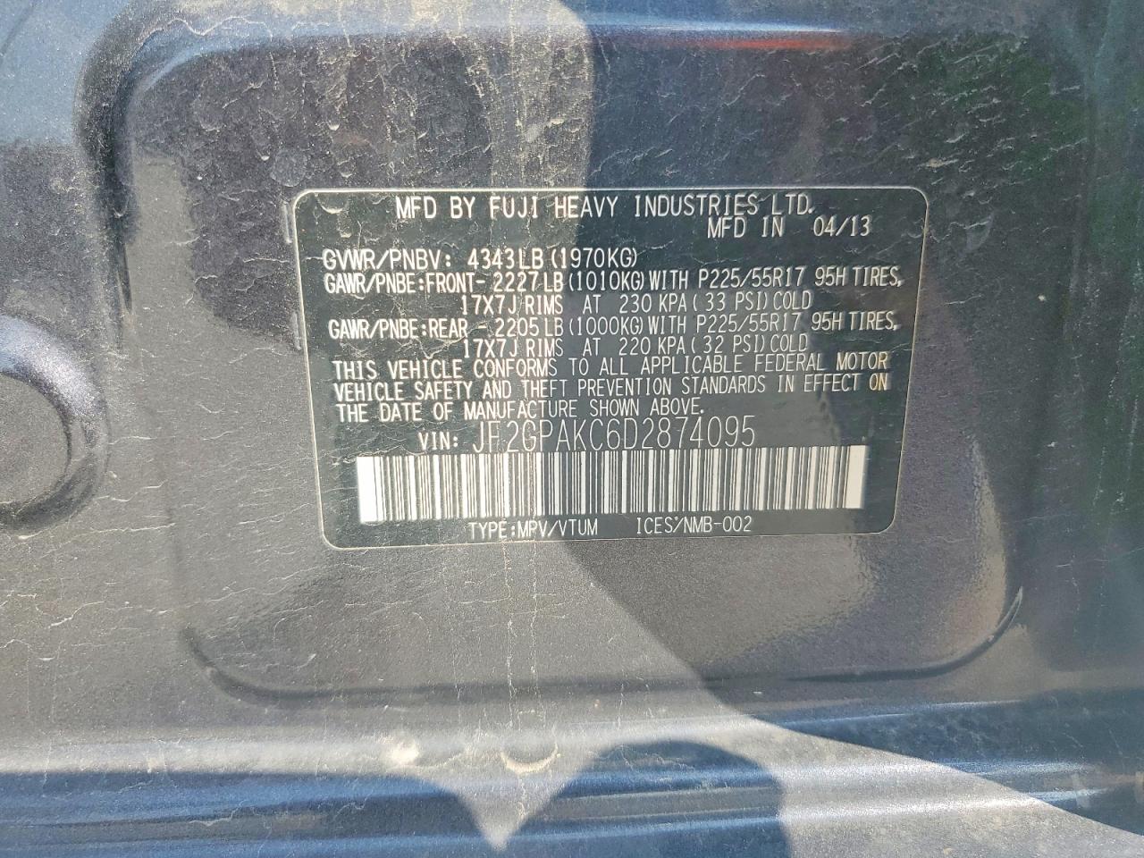 2013 Subaru Xv Crosstrek 2.0 Limited Charcoal vin: JF2GPAKC6D2874095