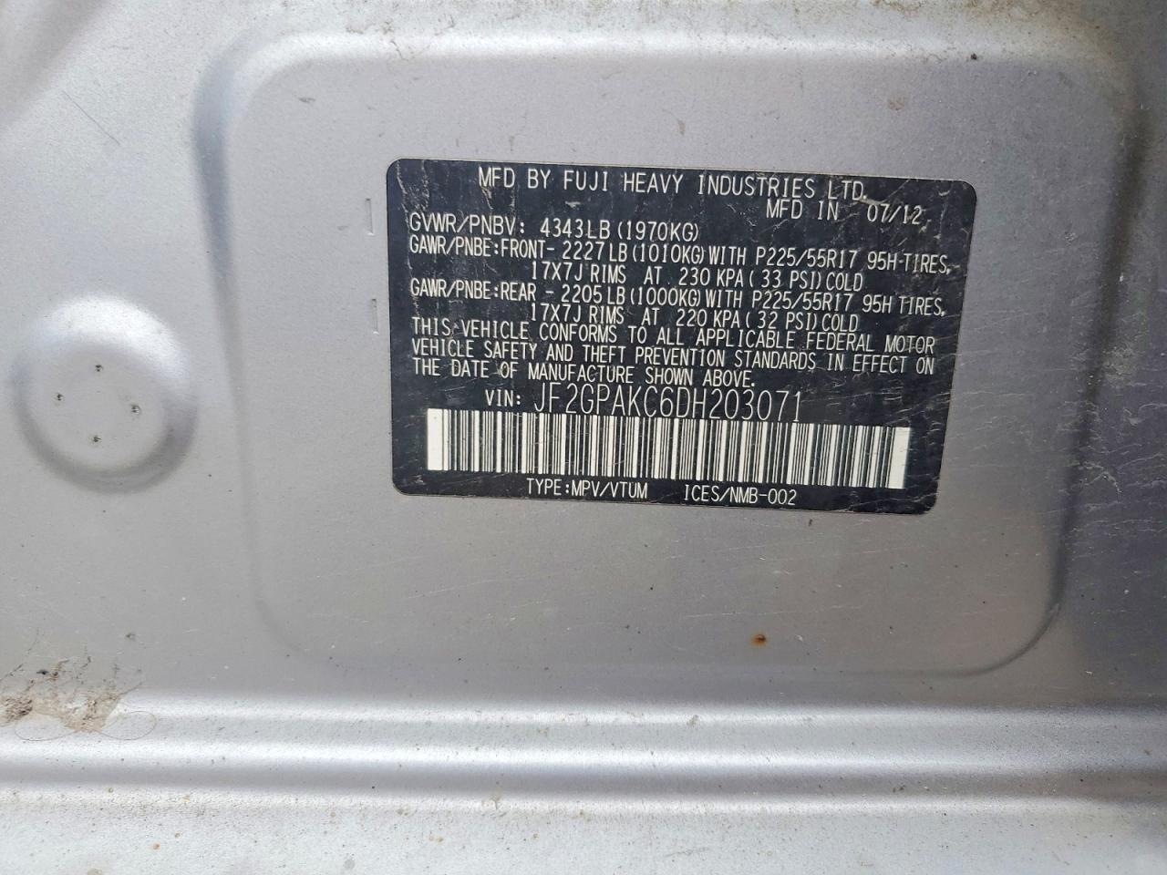 2013 Subaru Xv Crosstrek 2.0 Limited Серебряный vin: JF2GPAKC6DH203071