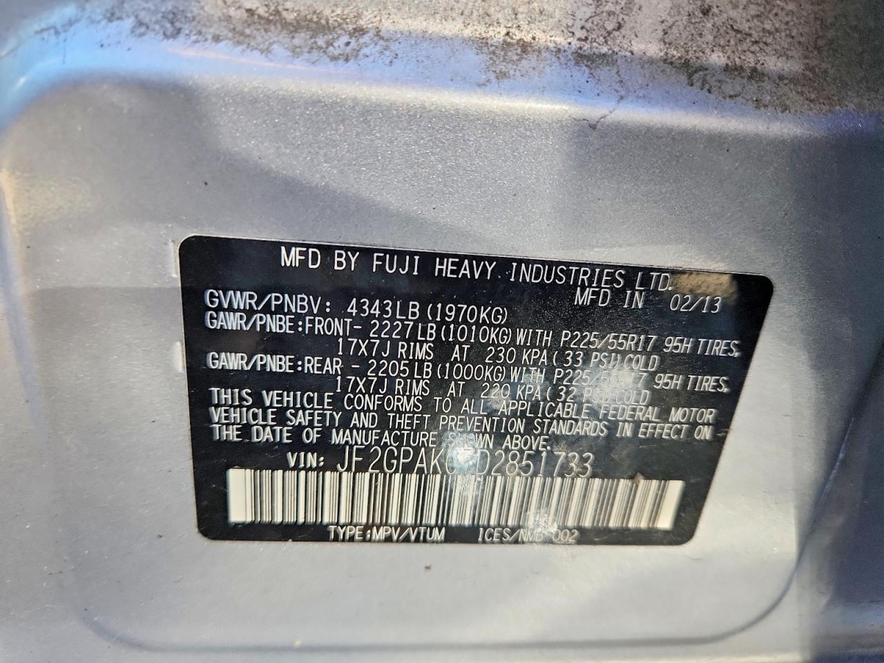 2013 Subaru Xv Crosstrek 2.0 Limited Gray vin: JF2GPAKC7D2851733