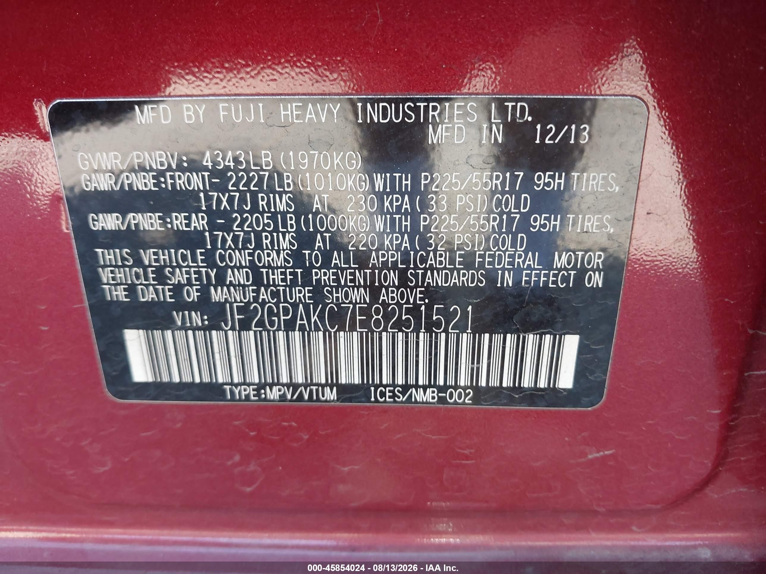 2014 Subaru Xv Crosstrek 2.0i Limited Red vin: JF2GPAKC7E8251521