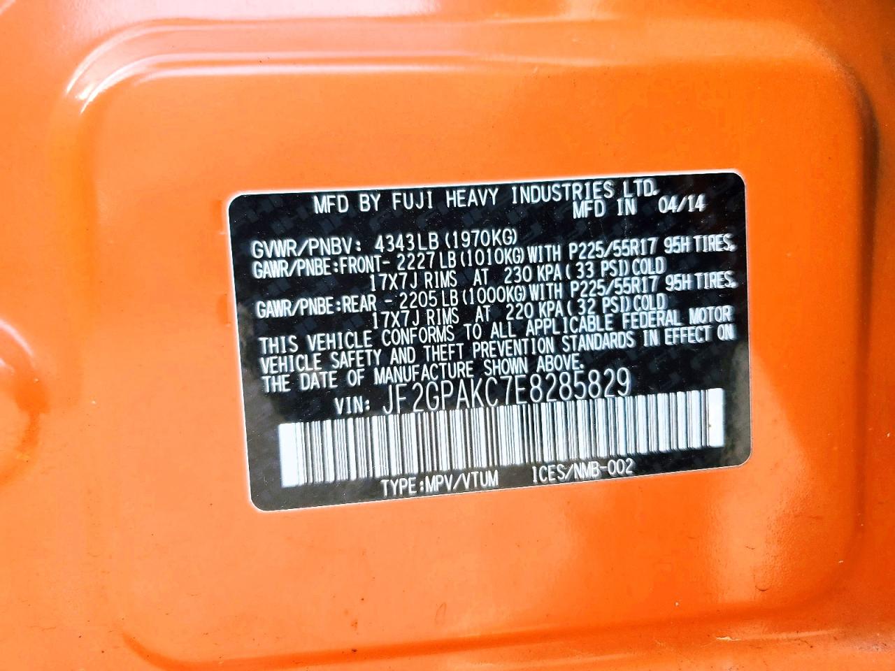 2014 Subaru Xv Crosstrek 2.0 Limited Orange vin: JF2GPAKC7E8285829