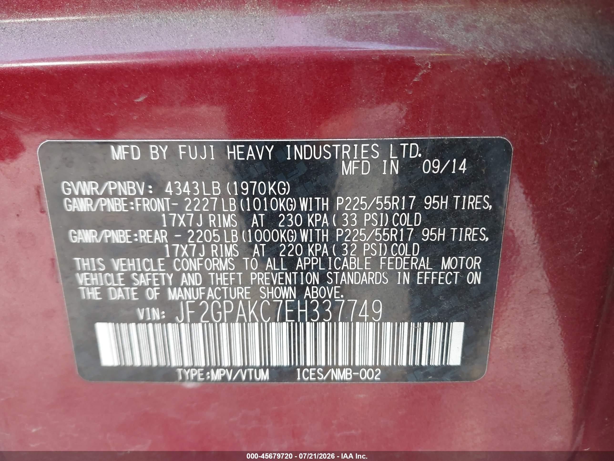 2014 Subaru Xv Crosstrek 2.0i Limited Red vin: JF2GPAKC7EH337749