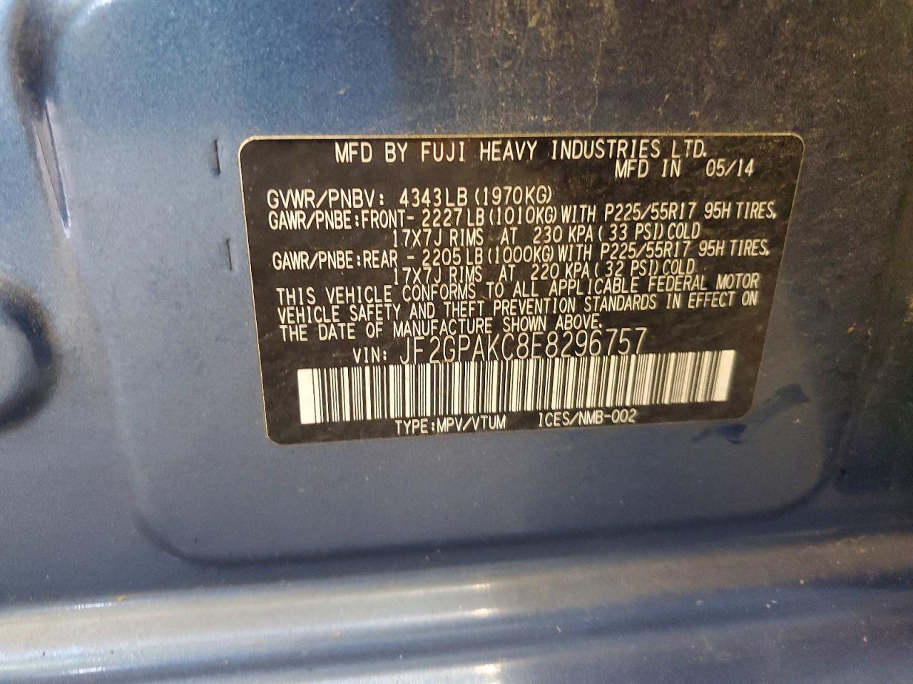 2014 Subaru Xv Crosstrek 2.0 Limited Blue vin: JF2GPAKC8E8296757
