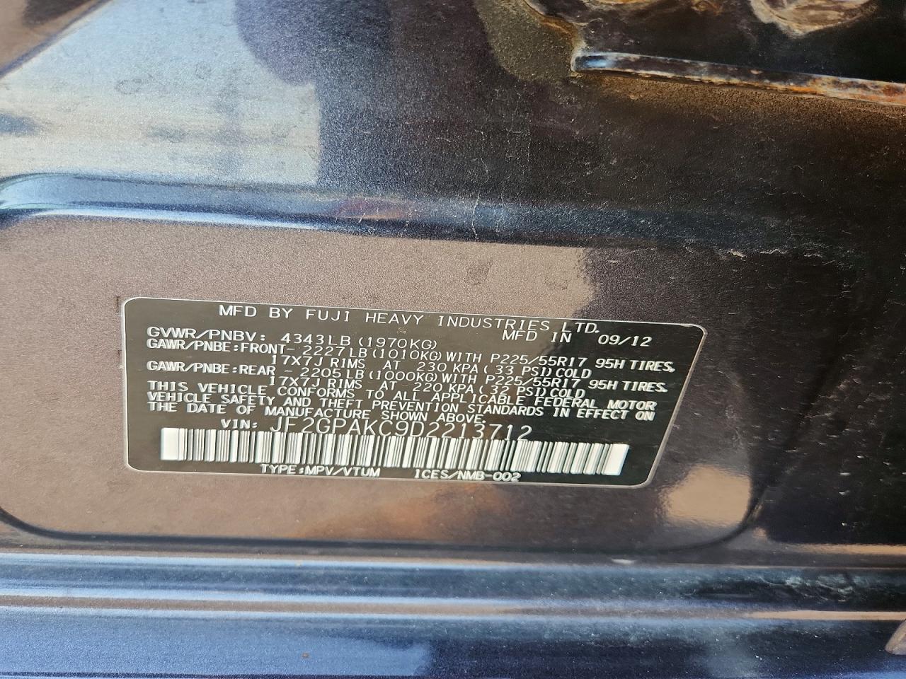 2013 Subaru Xv Crosstrek 2.0 Limited Black vin: JF2GPAKC9D2213712