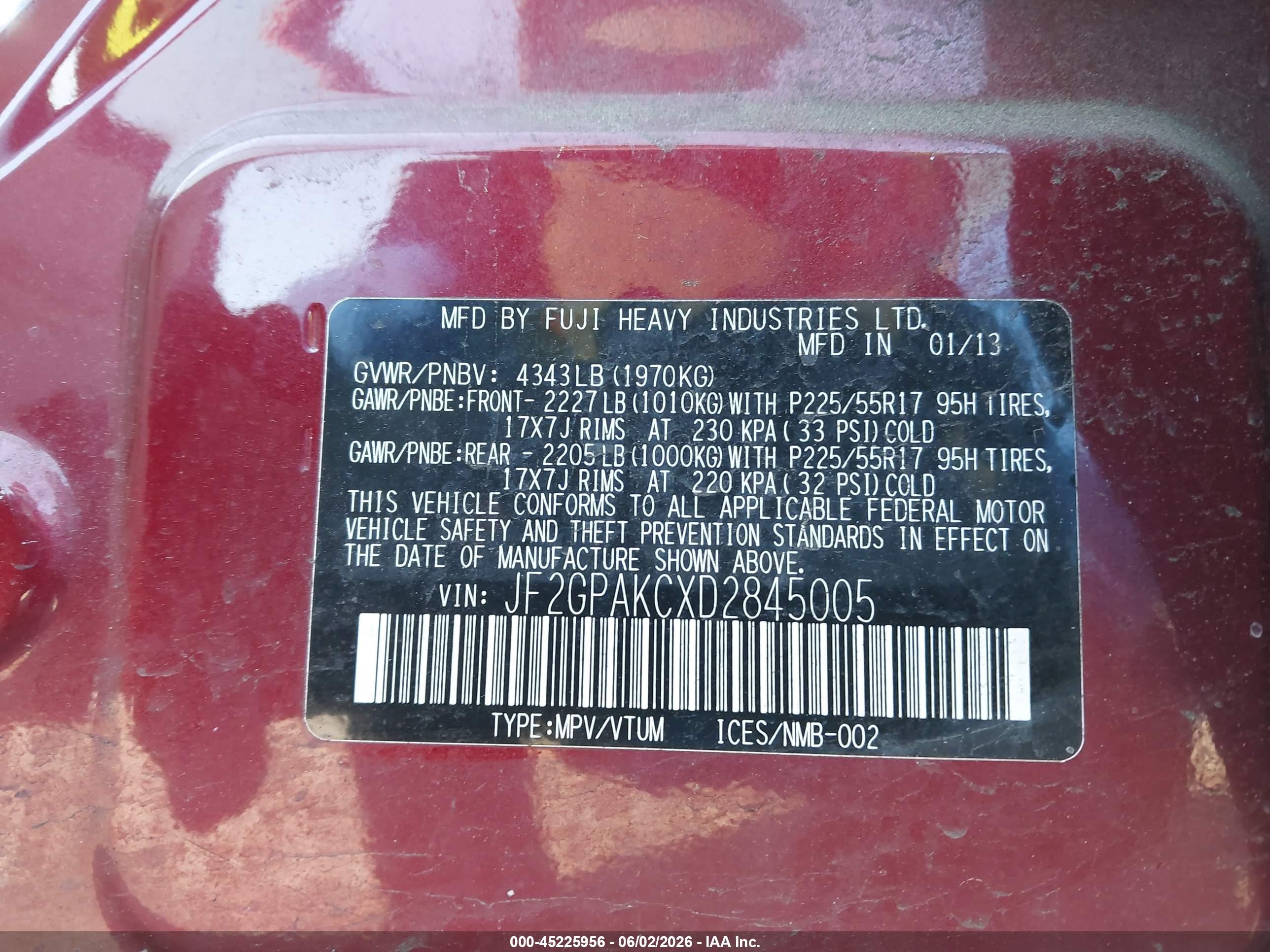 2013 Subaru Xv Crosstrek 2.0i Limited Red vin: JF2GPAKCXD2845005