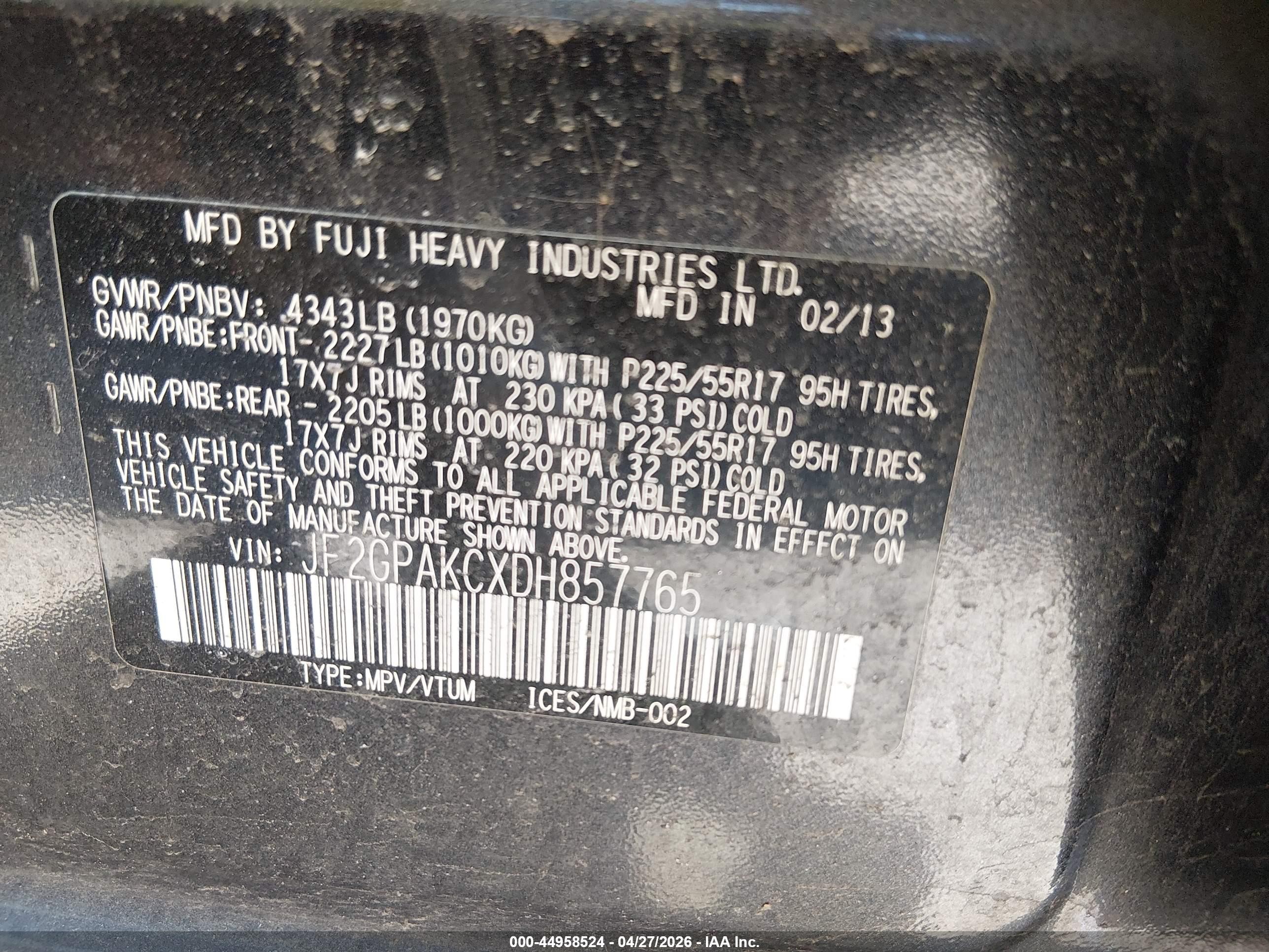 2013 Subaru Xv Crosstrek 2.0i Limited Gray vin: JF2GPAKCXDH857765