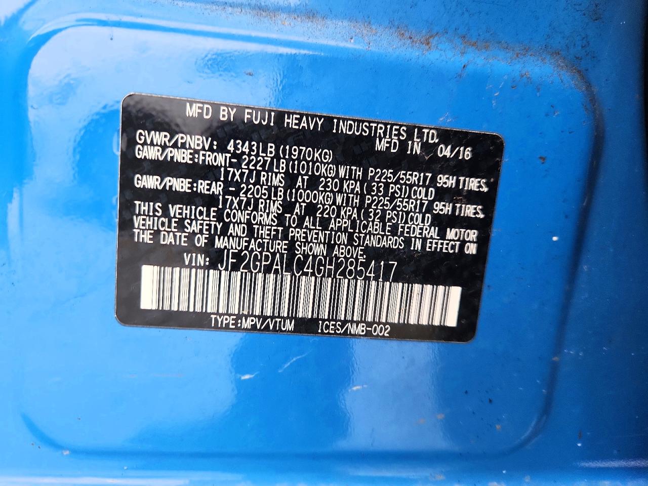 2016 Subaru Crosstrek Limited Blue vin: JF2GPALC4GH285417