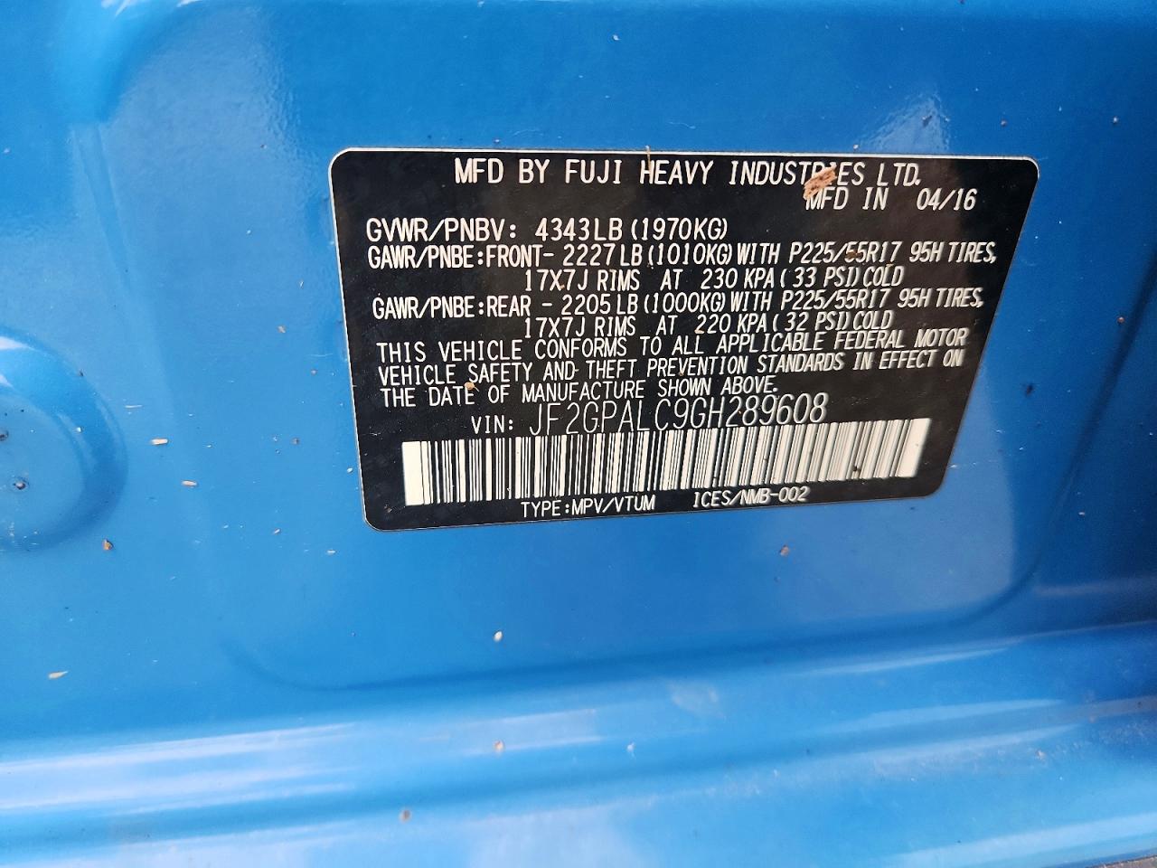 2016 Subaru Crosstrek Limited Blue vin: JF2GPALC9GH289608
