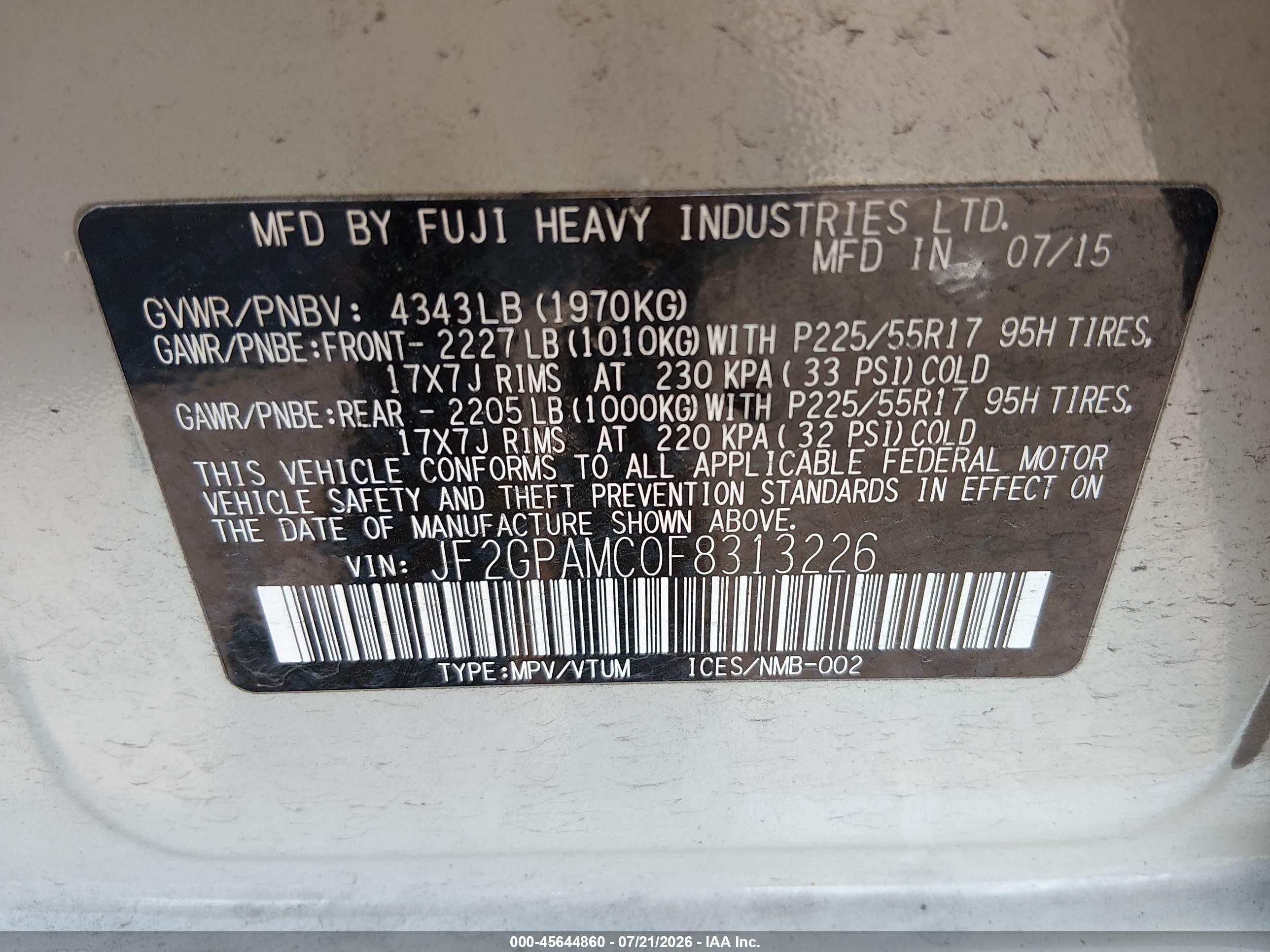 2015 Subaru Xv Crosstrek 2.0i Limited Gray vin: JF2GPAMC0F8313226