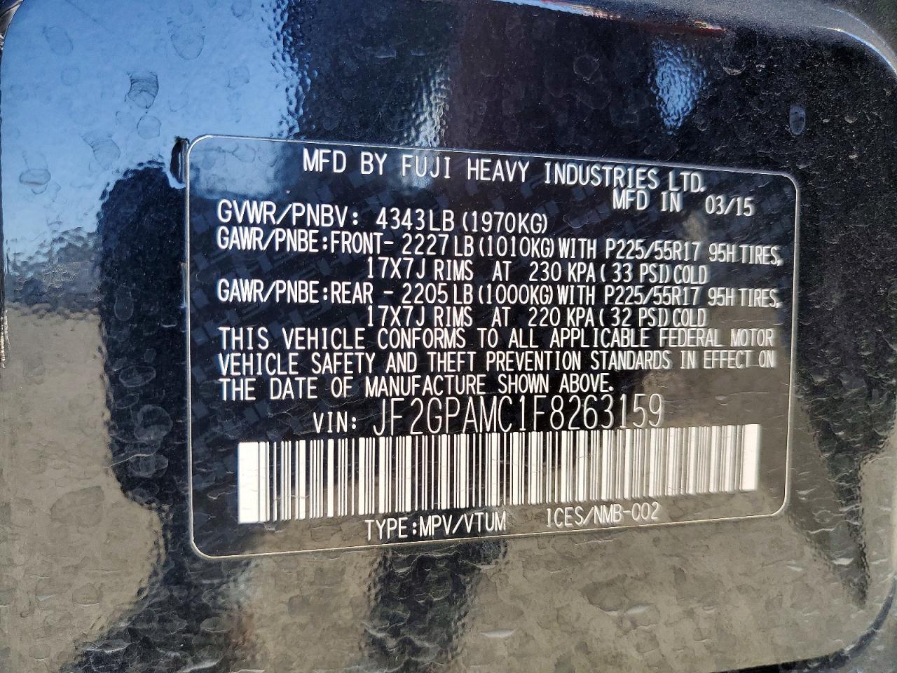 2015 Subaru Xv Crosstrek 2.0 Limited Black vin: JF2GPAMC1F8263159