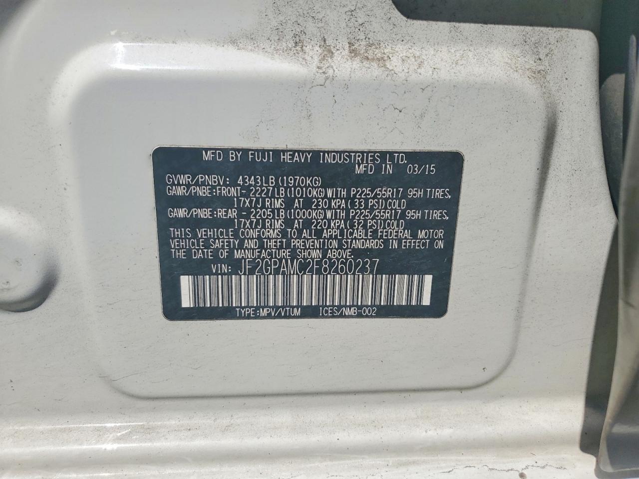 2015 Subaru Xv Crosstrek 2.0 Limited White vin: JF2GPAMC2F8260237