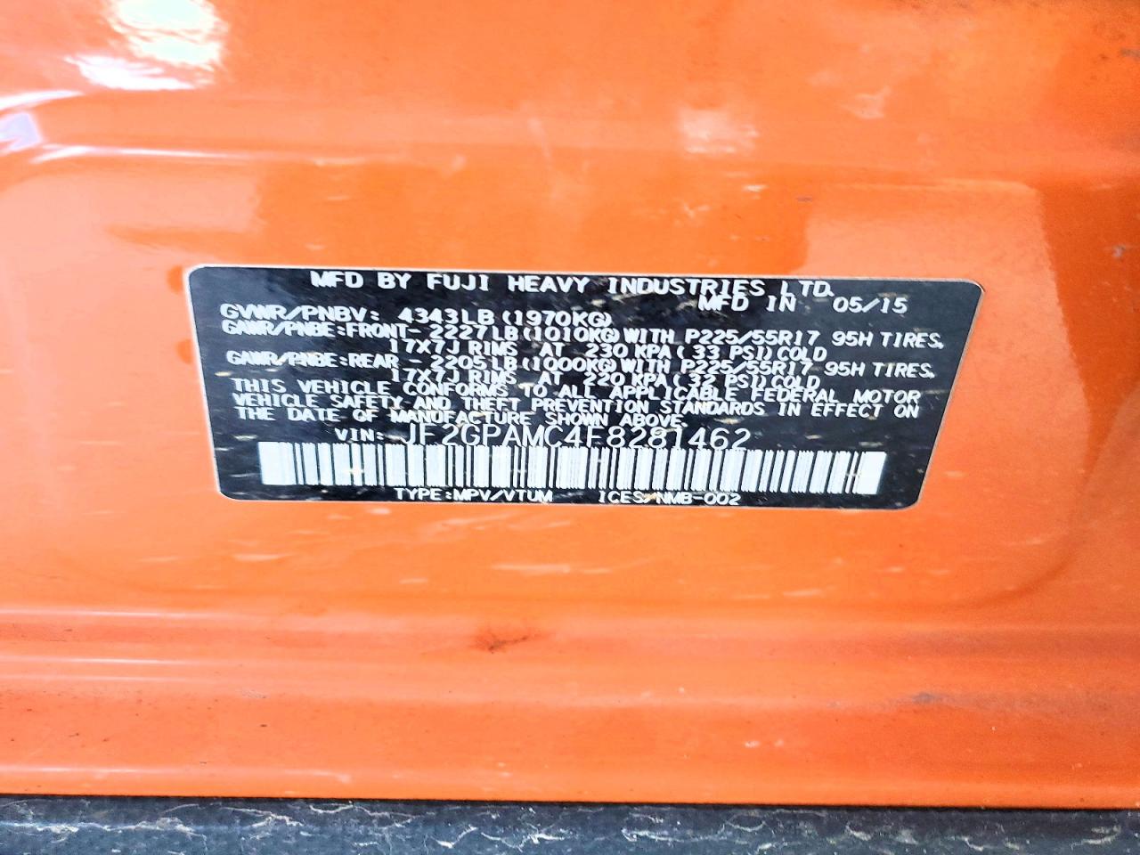 2015 Subaru Xv Crosstrek 2.0 Limited Orange vin: JF2GPAMC4F8281462