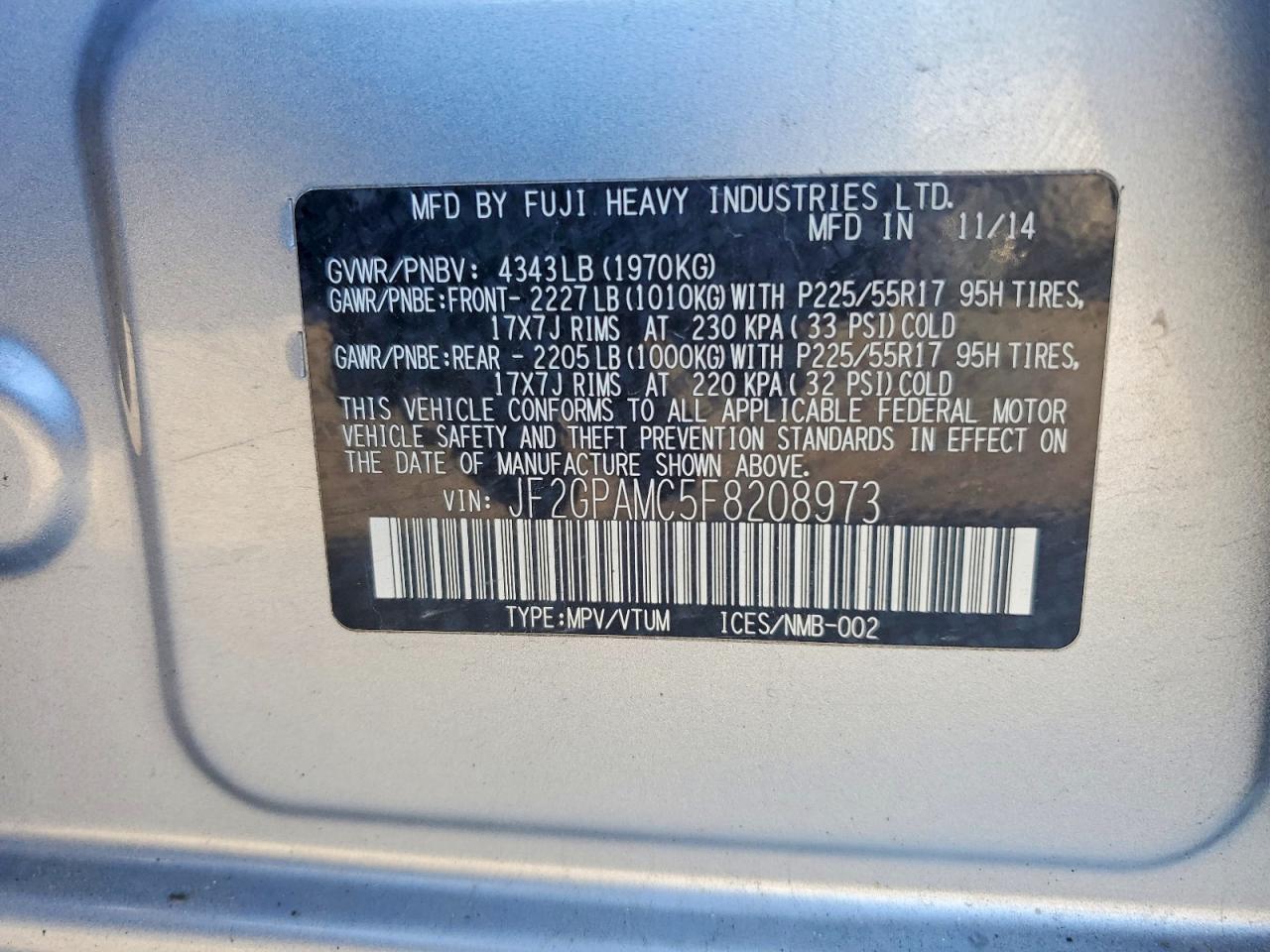 2015 Subaru Xv Crosstrek 2.0 Limited Silver vin: JF2GPAMC5F8208973