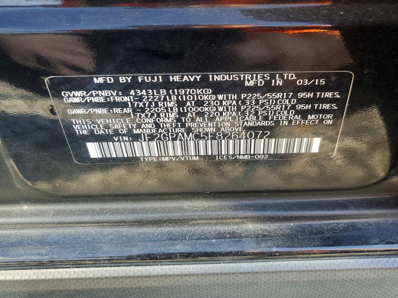 2015 Subaru Xv Crosstrek 2.0 Limited Black vin: JF2GPAMC5F8264072