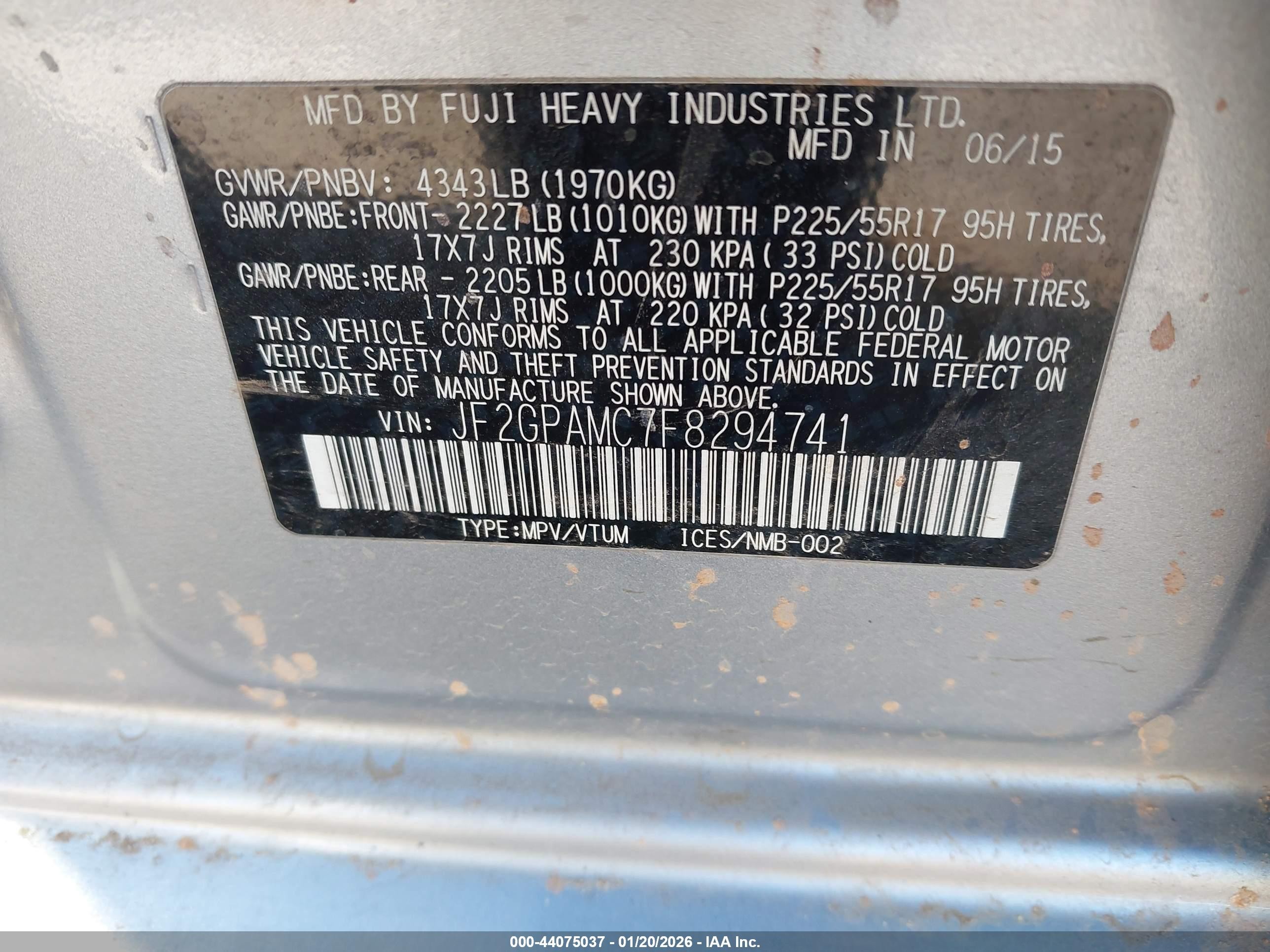 2015 Subaru Xv Crosstrek 2.0i Limited Silver vin: JF2GPAMC7F8294741