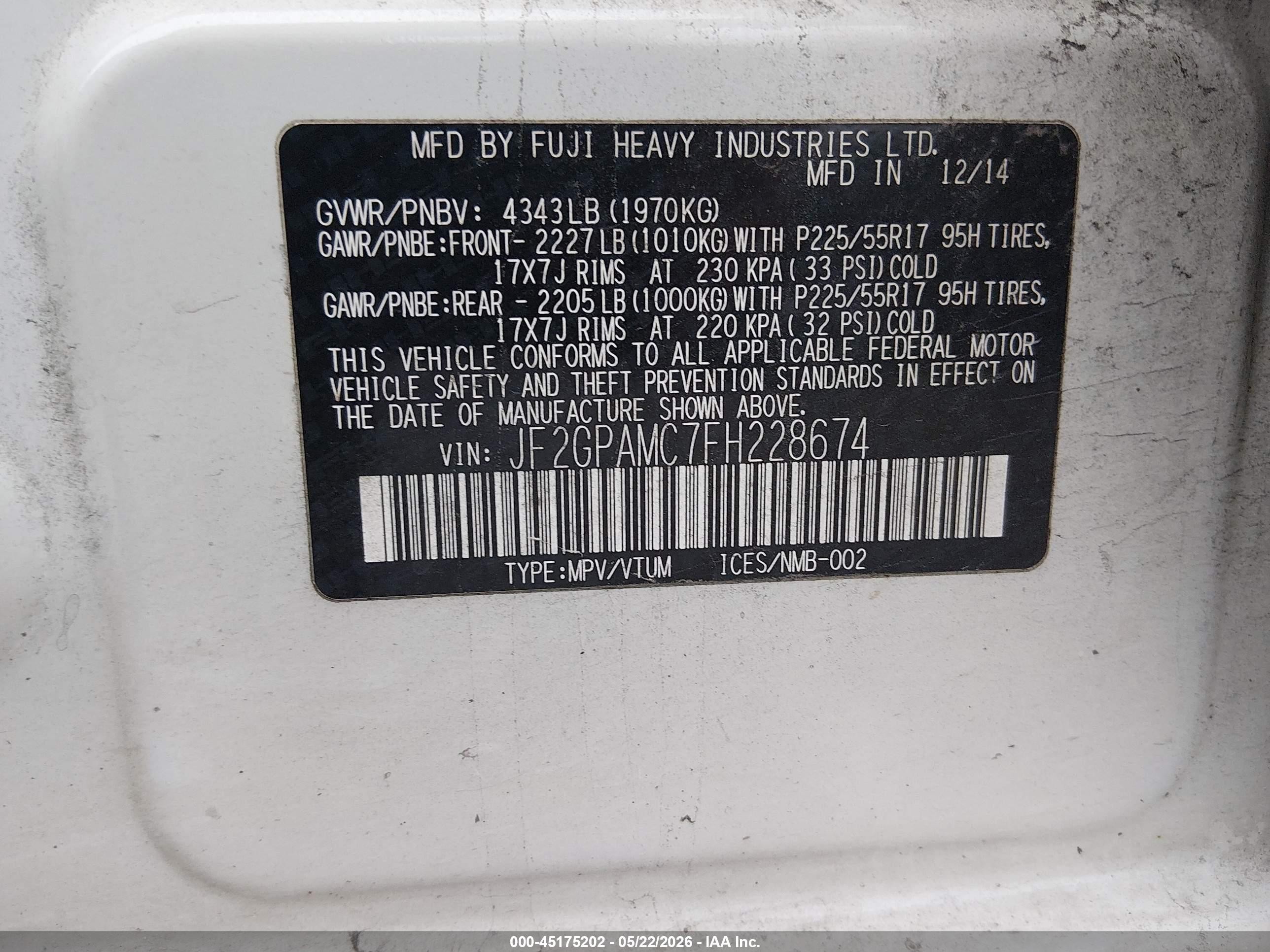 2015 Subaru Xv Crosstrek 2.0i Limited White vin: JF2GPAMC7FH228674