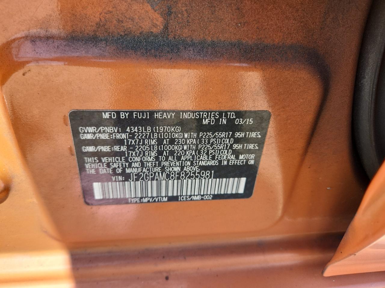 2015 Subaru Xv Crosstrek 2.0 Limited Orange vin: JF2GPAMC8F8255981