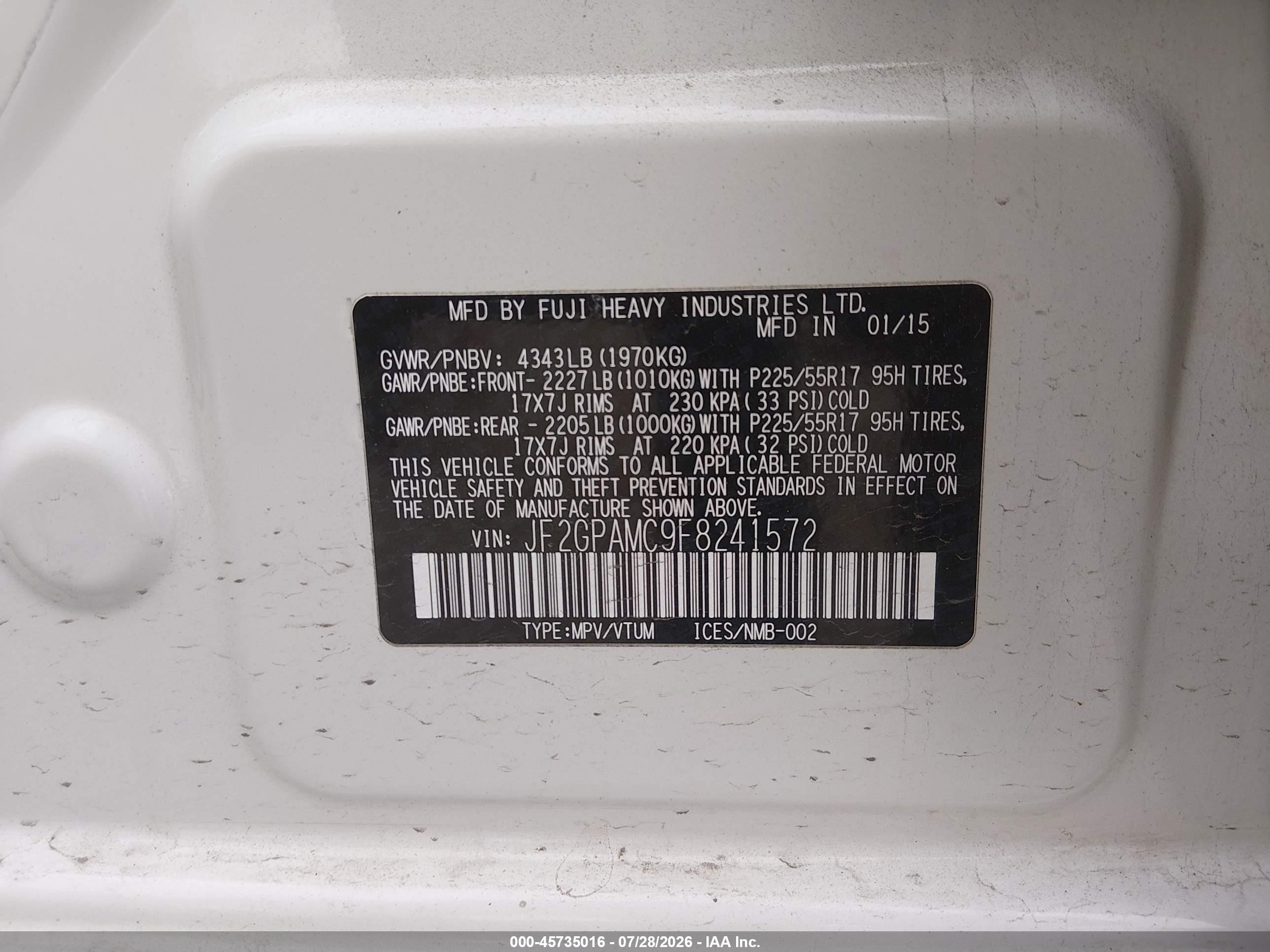 2015 Subaru Xv Crosstrek 2.0i Limited White vin: JF2GPAMC9F8241572