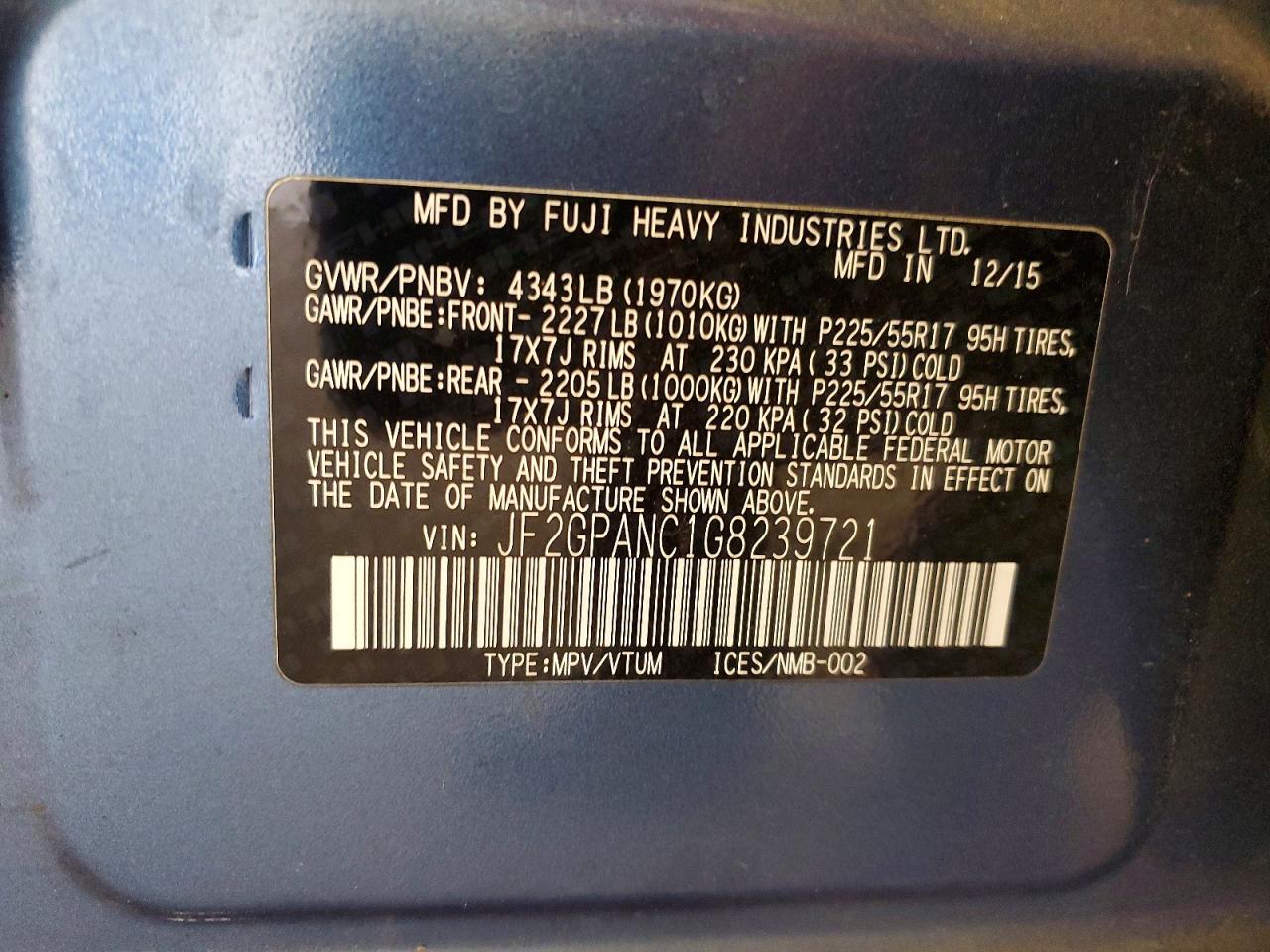 2016 Subaru Crosstrek Limited Blue vin: JF2GPANC1G8239721