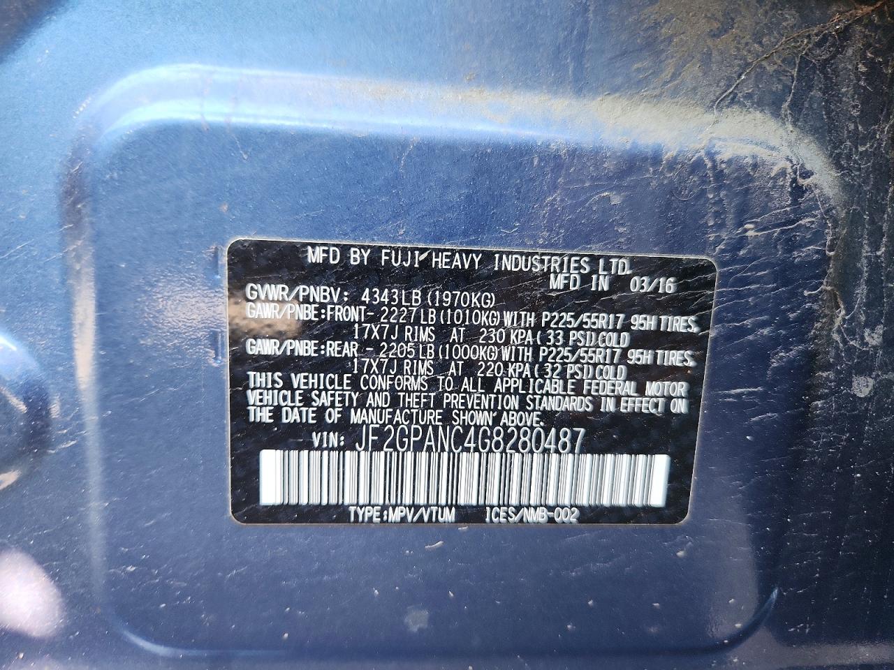 2016 Subaru Crosstrek Limited Blue vin: JF2GPANC4G8280487