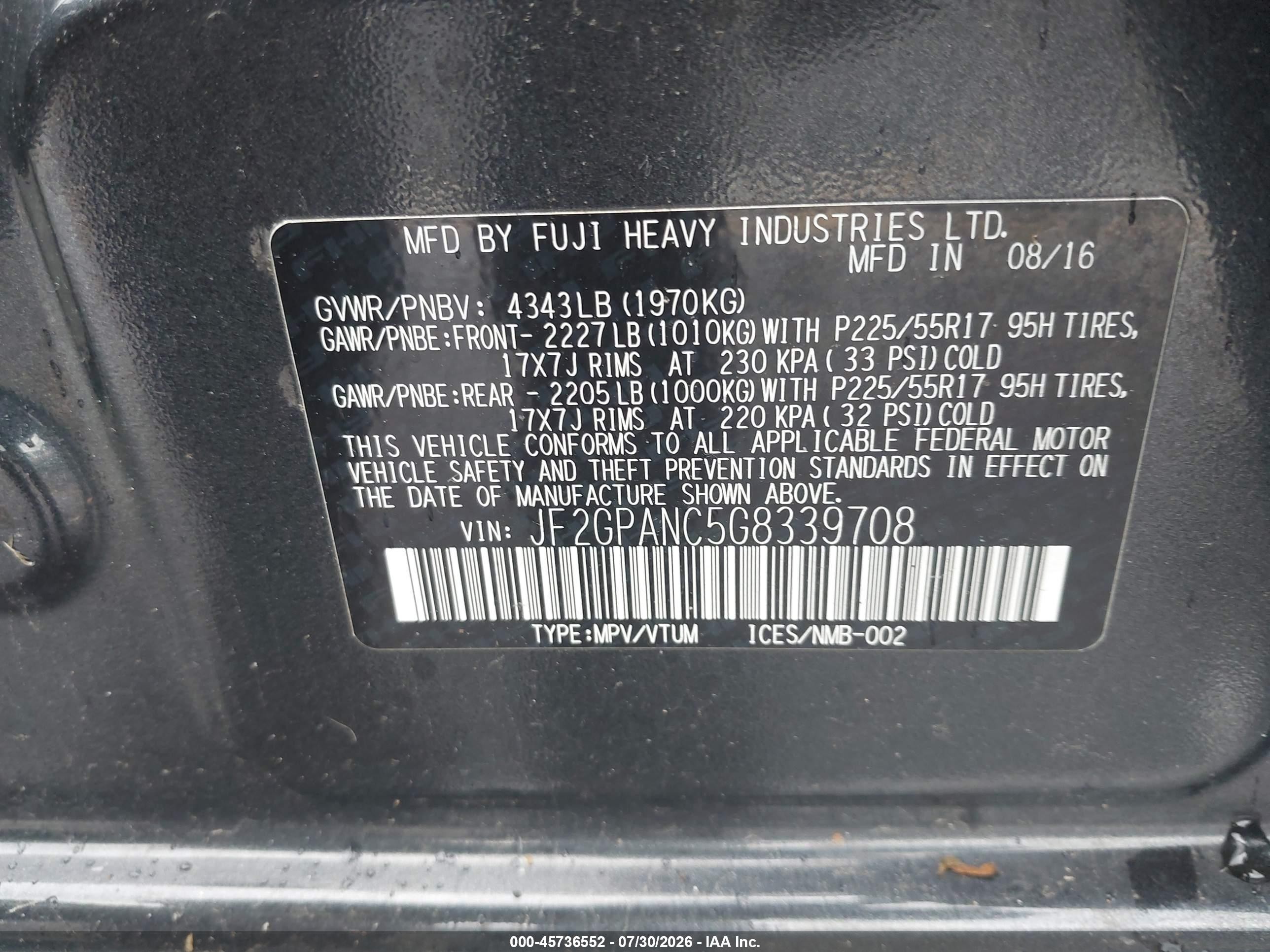 2016 Subaru Crosstrek 2.0i Limited Black vin: JF2GPANC5G8339708