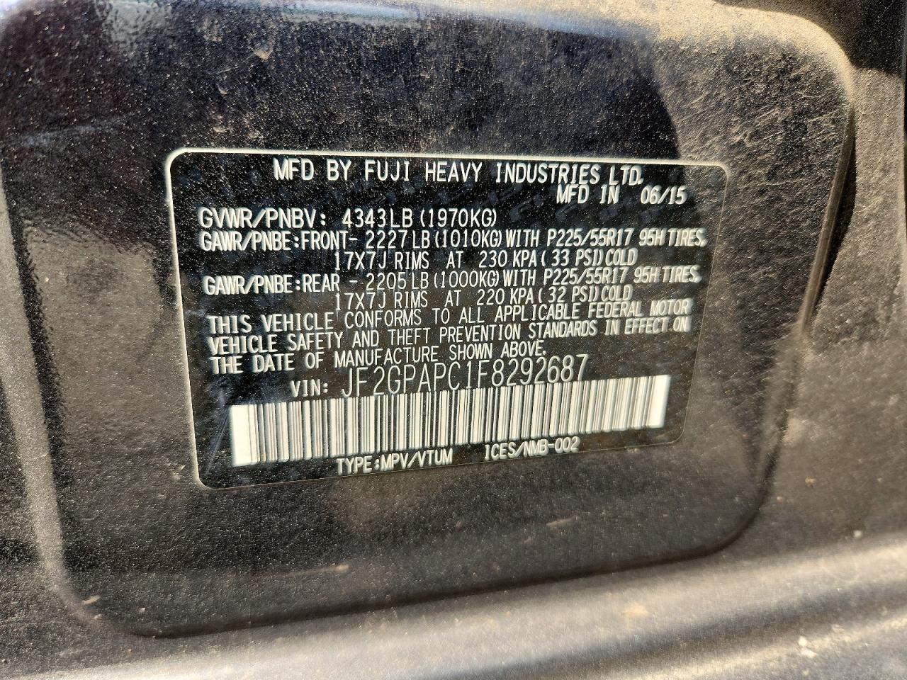 2015 Subaru Xv Crosstrek 2.0 Limited Gray vin: JF2GPAPC1F8292687