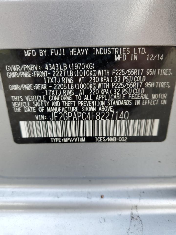 2015 Subaru Xv Crosstrek 2.0 Limited Silver vin: JF2GPAPC4F8227140