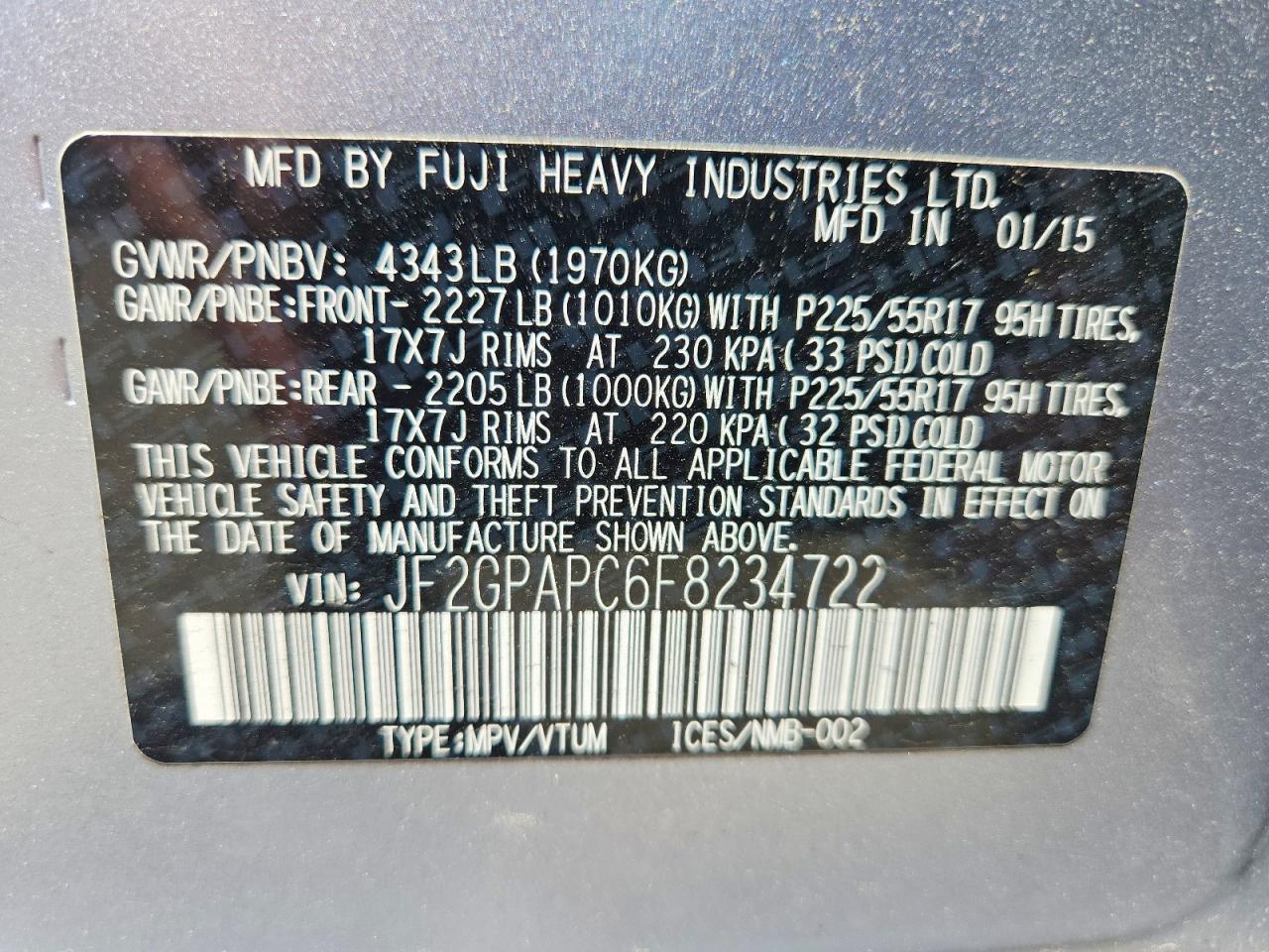 2015 Subaru Xv Crosstrek 2.0 Limited Серебряный vin: JF2GPAPC6F8234722