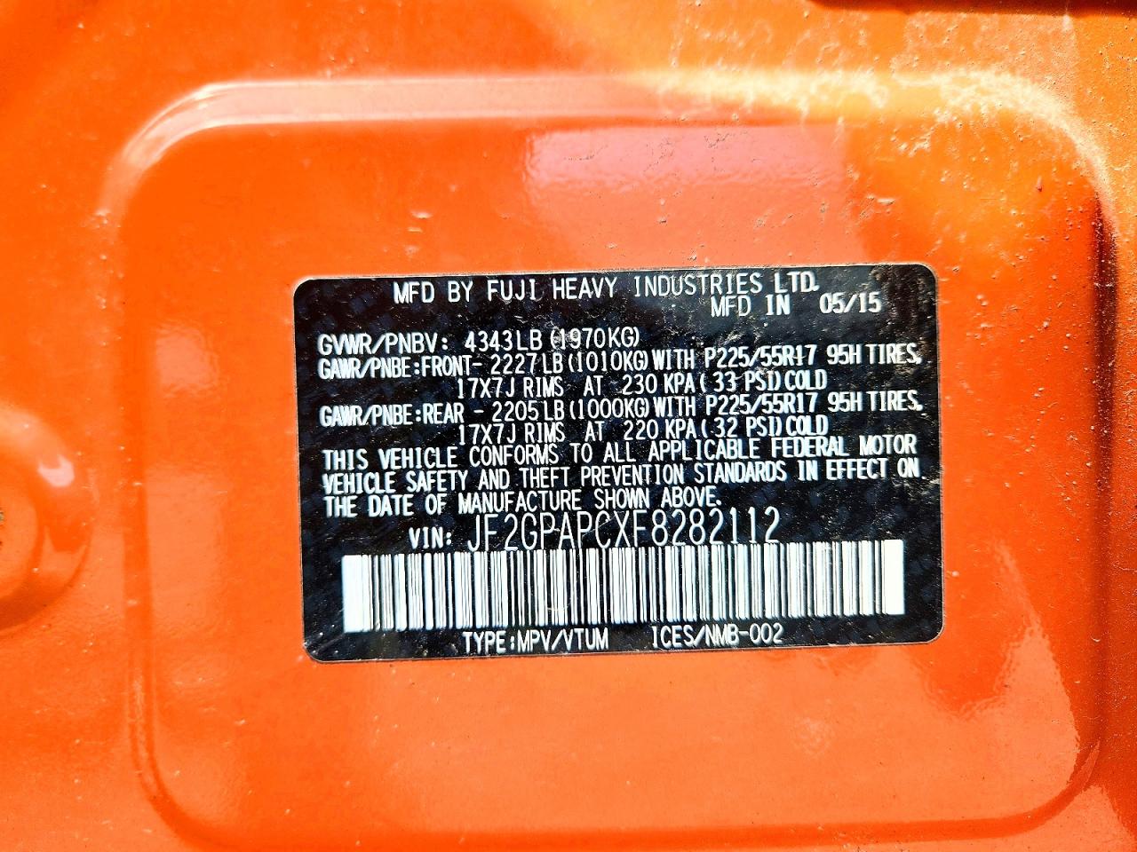 2015 Subaru Xv Crosstrek 2.0 Limited Orange vin: JF2GPAPCXF8282112