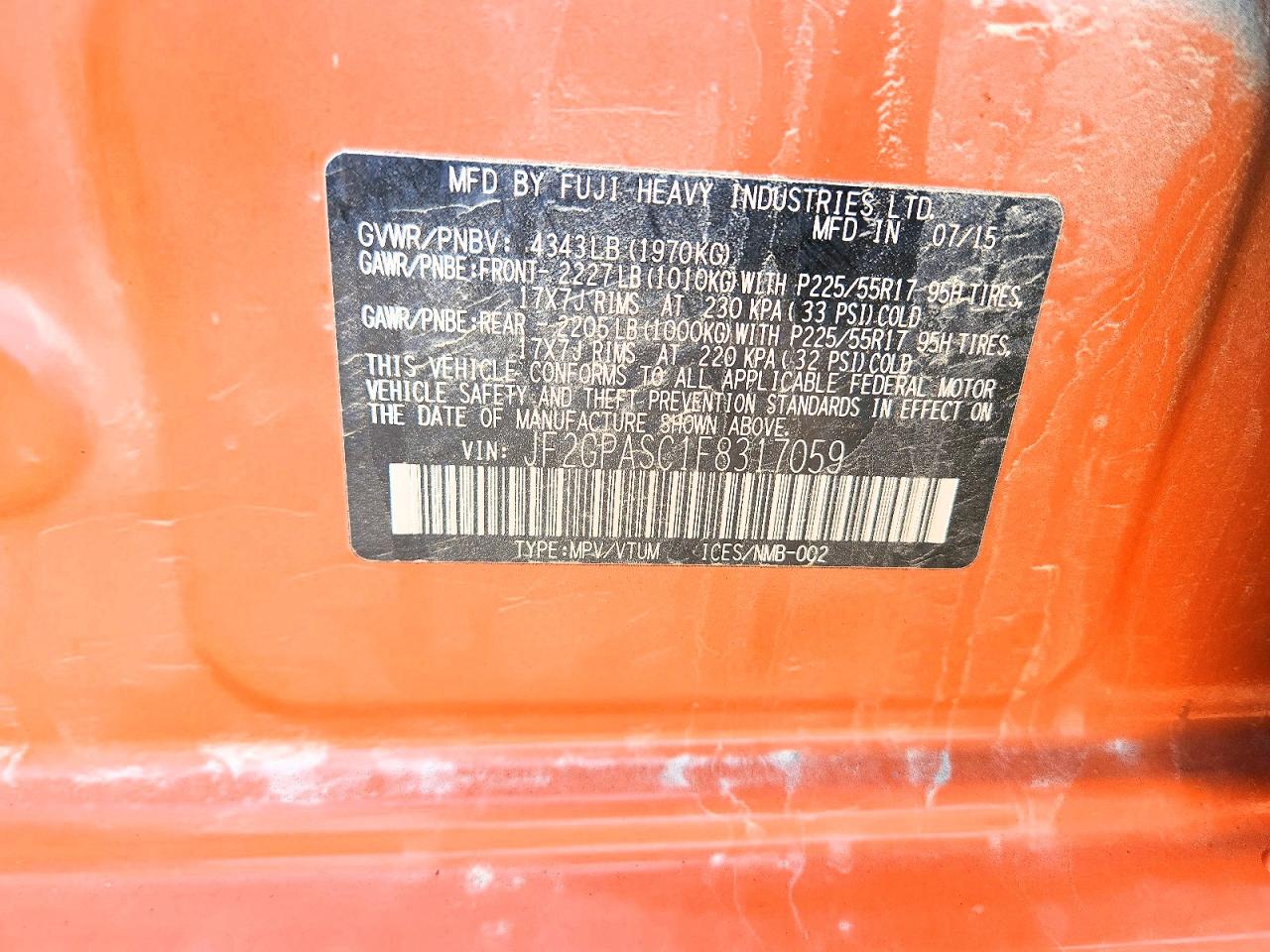 2015 Subaru Cross Trek Orange vin: JF2GPASC1F8317059
