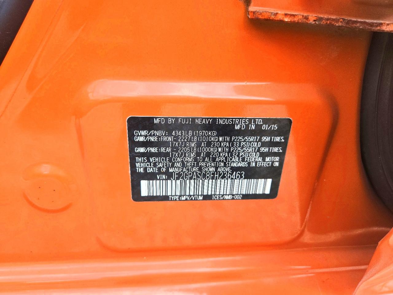 2015 Subaru Xv Crosstrek Sport Limited Orange vin: JF2GPASC8FH236463