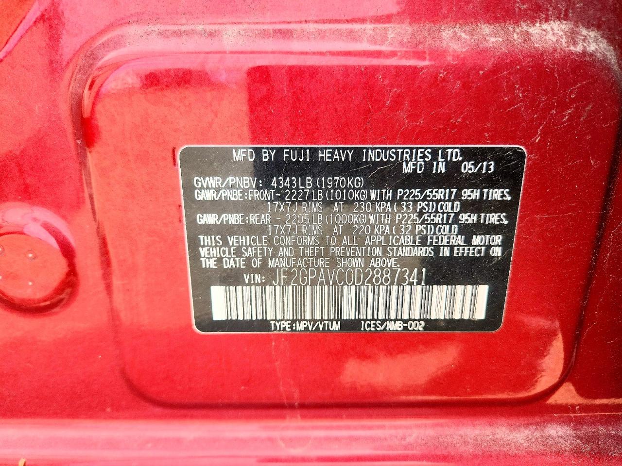 2013 Subaru Xv Crosstrek 2.0 Premium Red vin: JF2GPAVC0D2887341