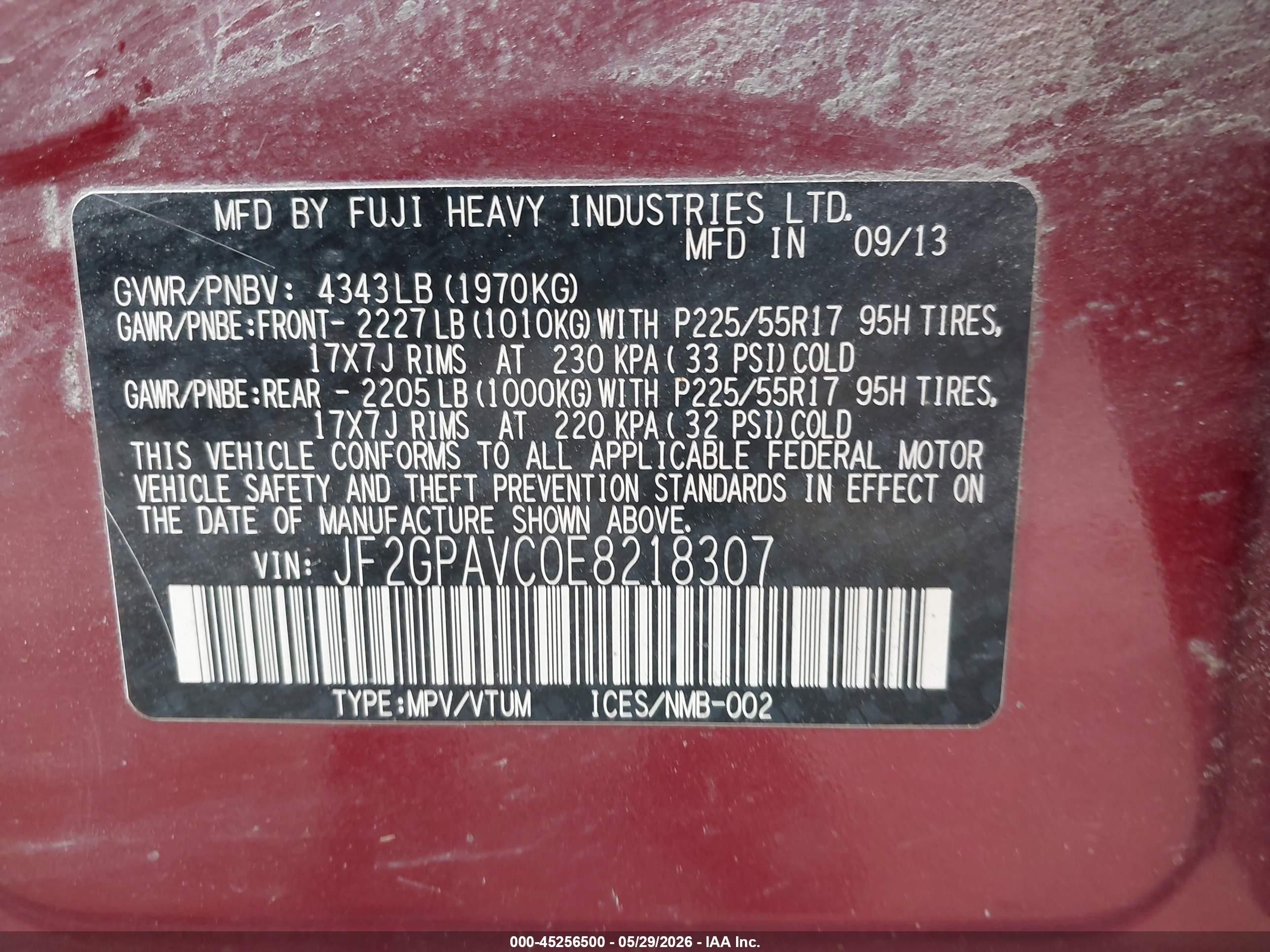 2014 Subaru Xv Crosstrek 2.0i Premium Maroon vin: JF2GPAVC0E8218307