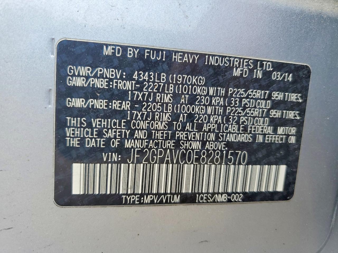 2014 Subaru Xv Crosstrek 2.0 Premium Silver vin: JF2GPAVC0E8281570