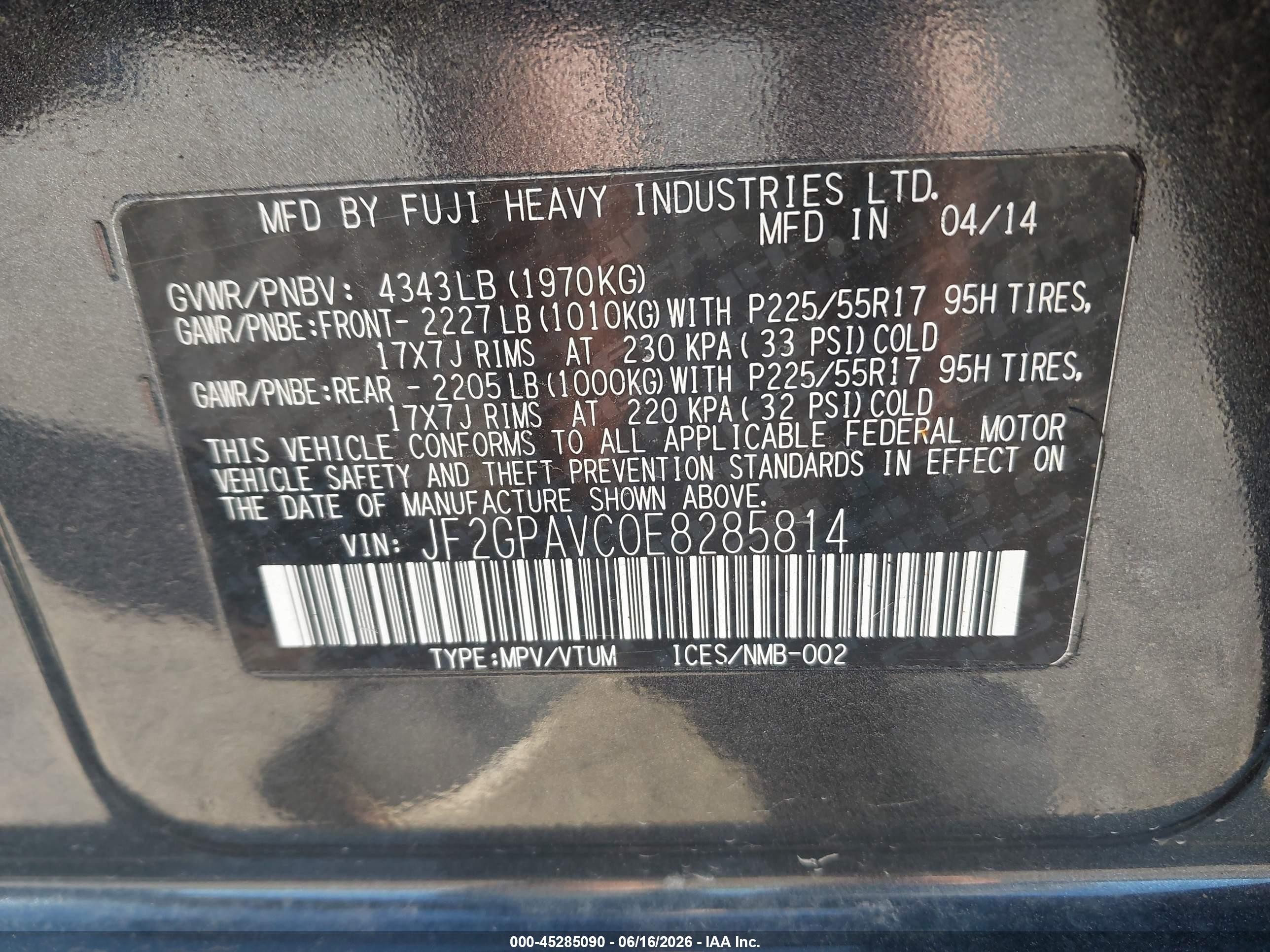 2014 Subaru Xv Crosstrek 2.0i Premium Gray vin: JF2GPAVC0E8285814