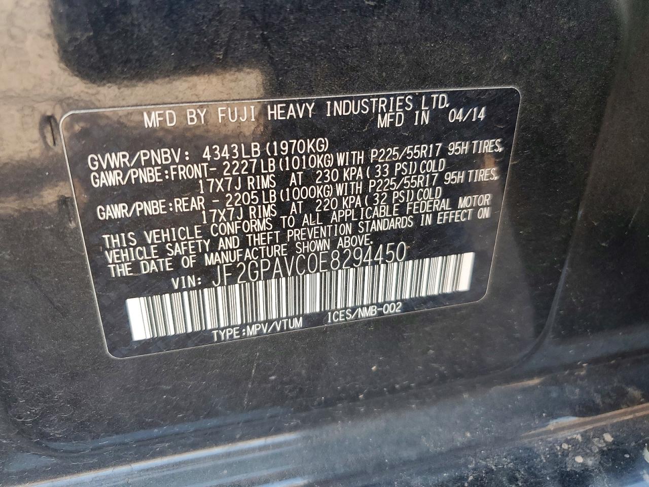 2014 Subaru Xv Crosstrek 2.0 Premium Black vin: JF2GPAVC0E8294450
