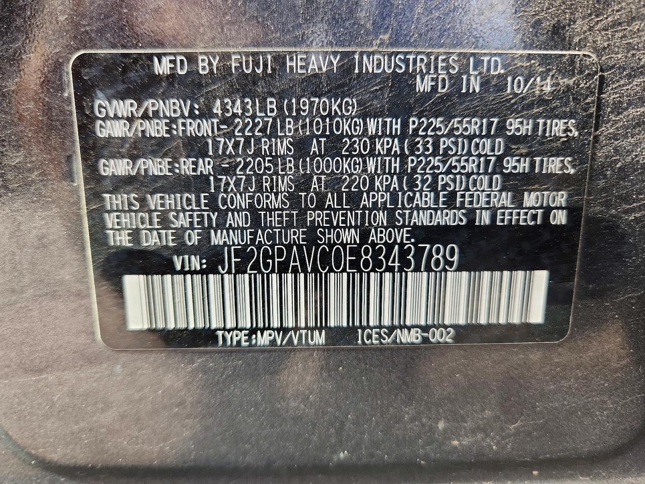 2014 Subaru Xv Crosstrek 2.0 Premium Charcoal vin: JF2GPAVC0E8343789