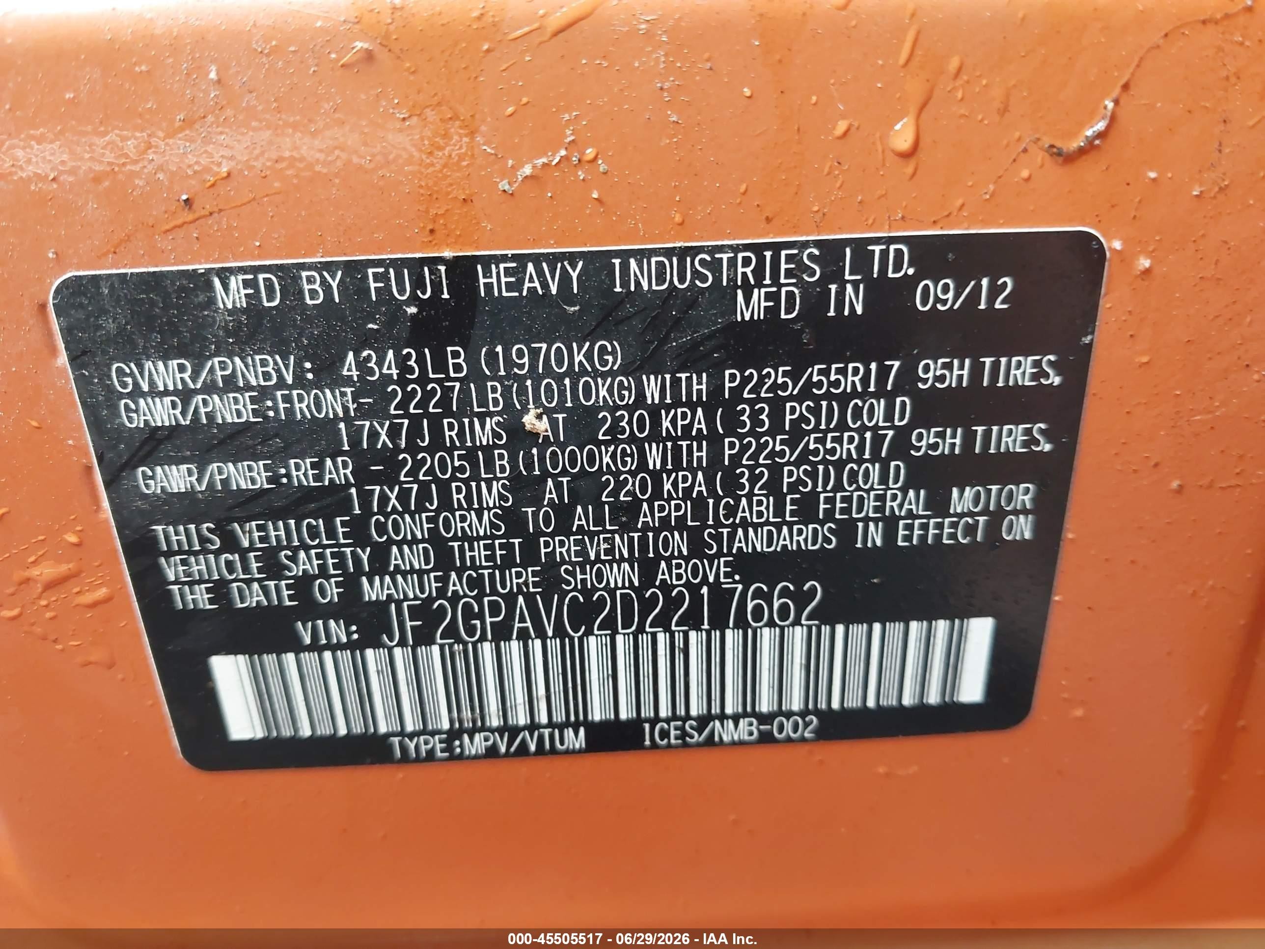 2013 Subaru Xv Crosstrek 2.0i Premium Orange vin: JF2GPAVC2D2217662