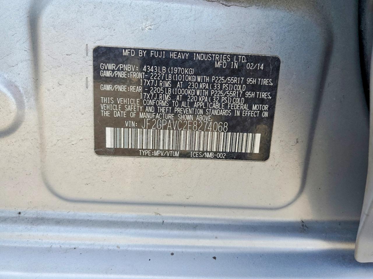 2014 Subaru Xv Crosstrek 2.0 Premium Серебряный vin: JF2GPAVC2E8274068