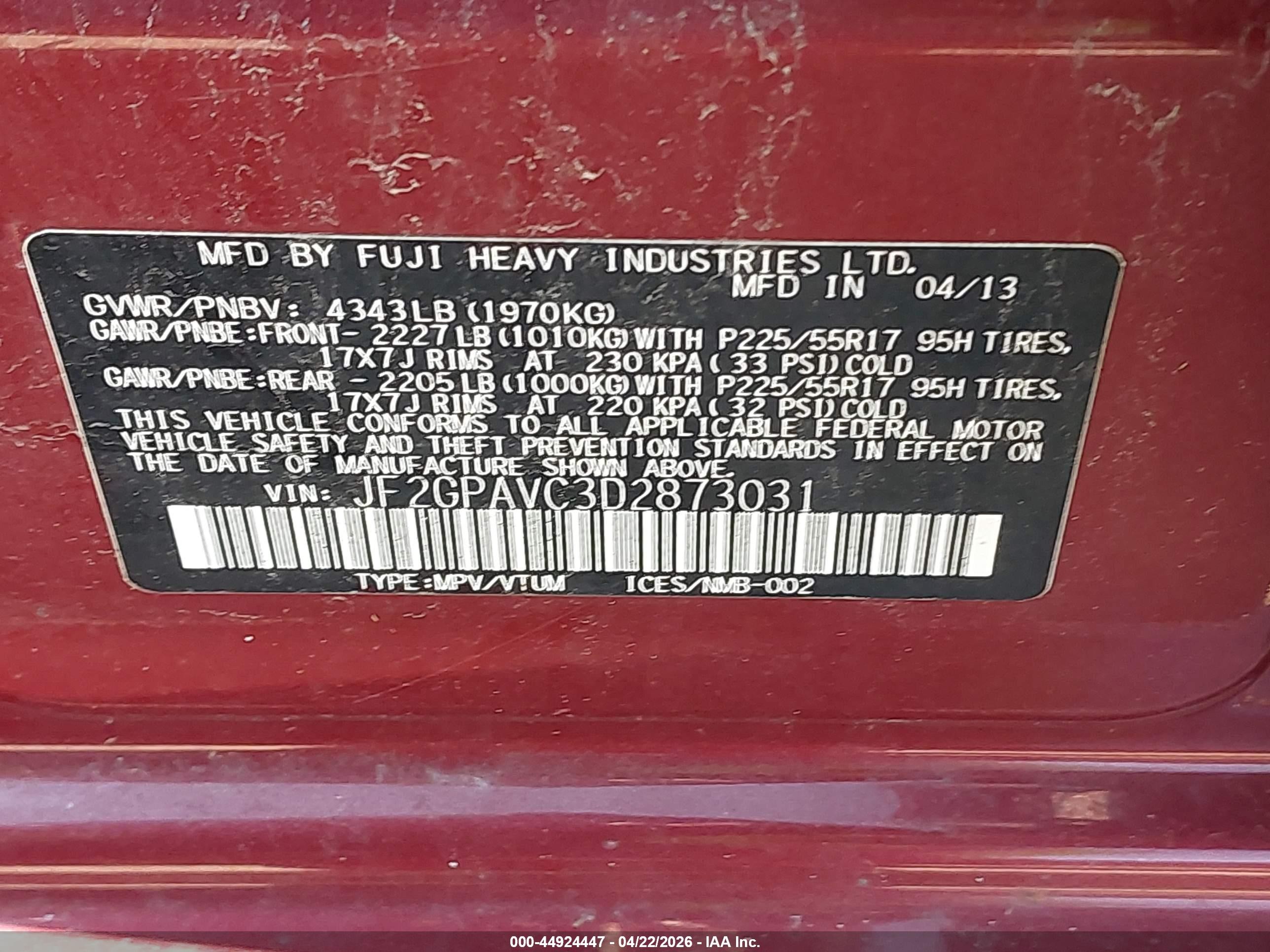 2013 Subaru Xv Crosstrek 2.0i Premium Red vin: JF2GPAVC3D2873031